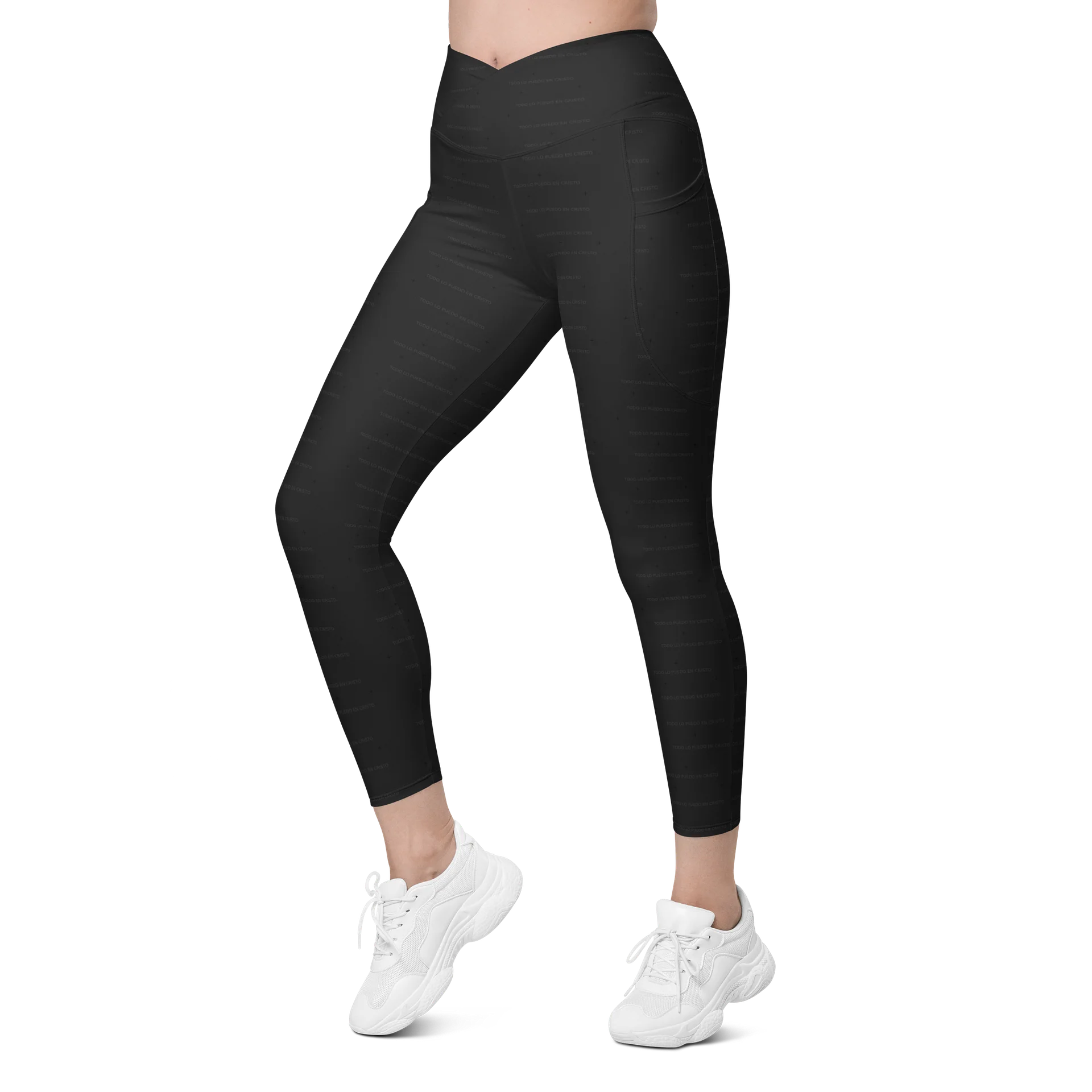 Crossover Leggings with Pockets — Women Who Lift (Black) product image (6)