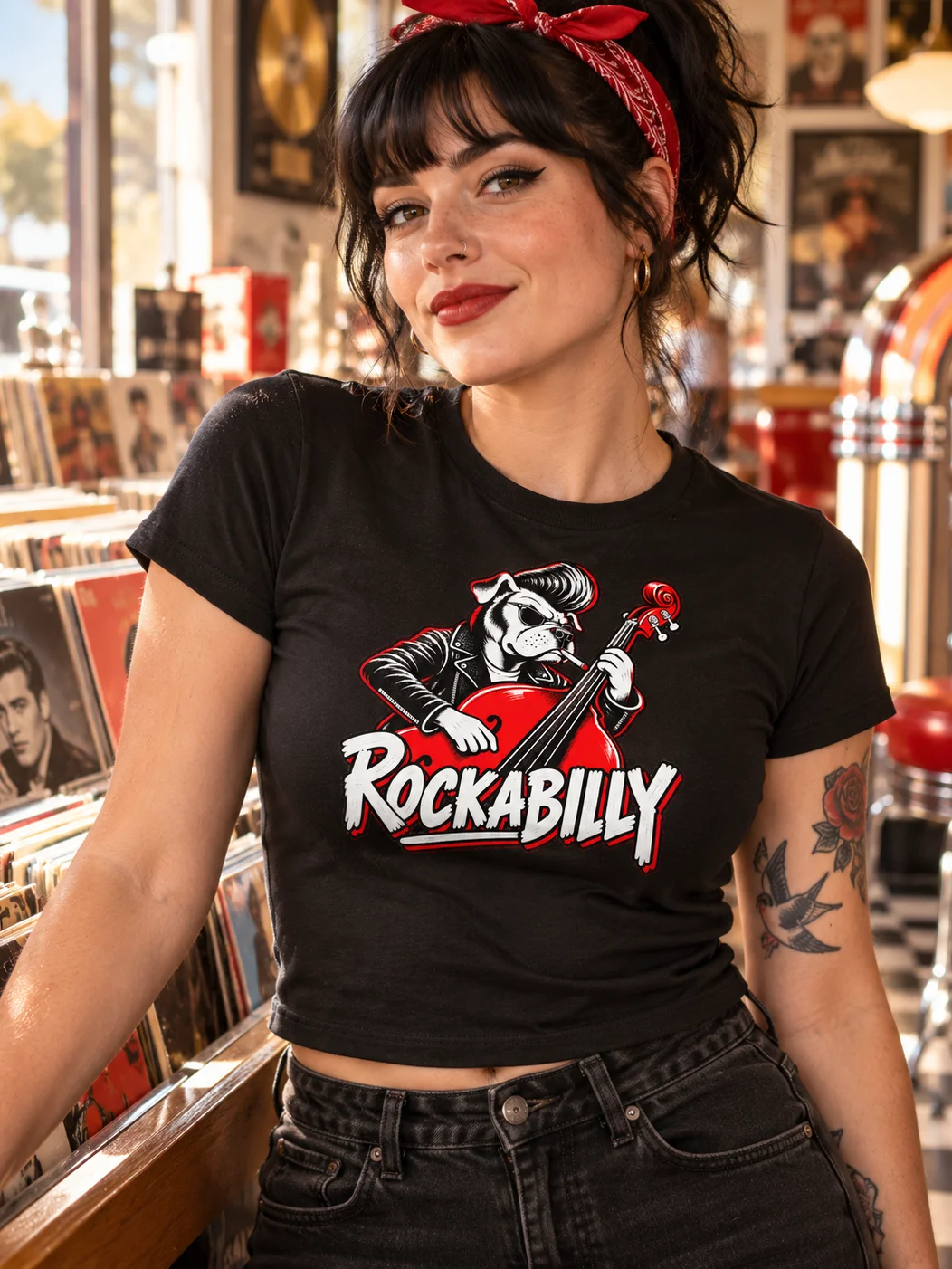 Rockabilly Slap Bass Dog Tee – Women product image (2)