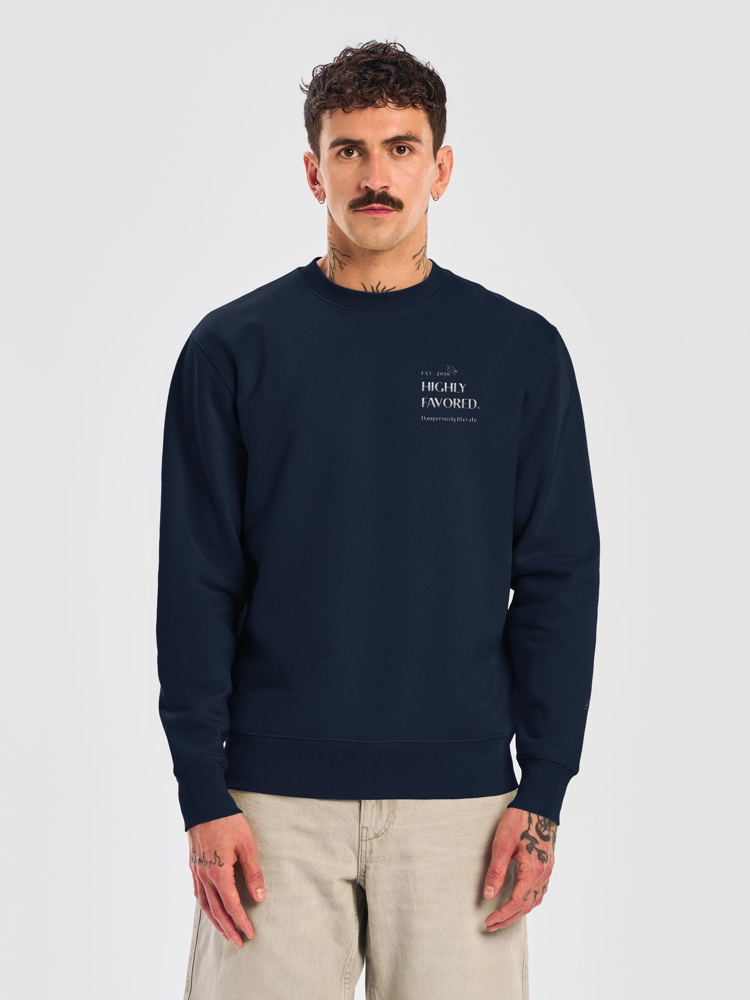Highly Favored. Dangerously literate. Navy sweater. product image (5)