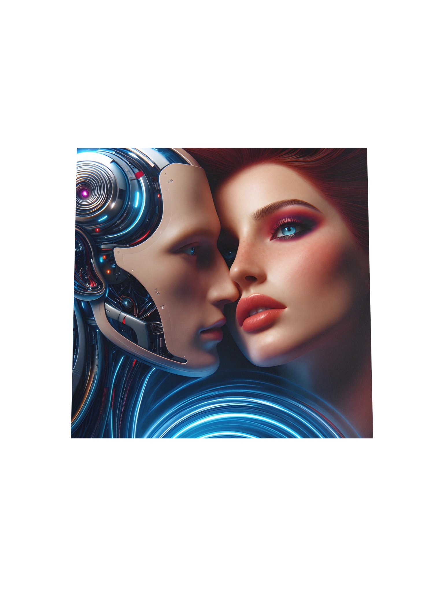 Cyberpunk Love Art Print | Woman and AI Robot Intimate Portrait product image (5)