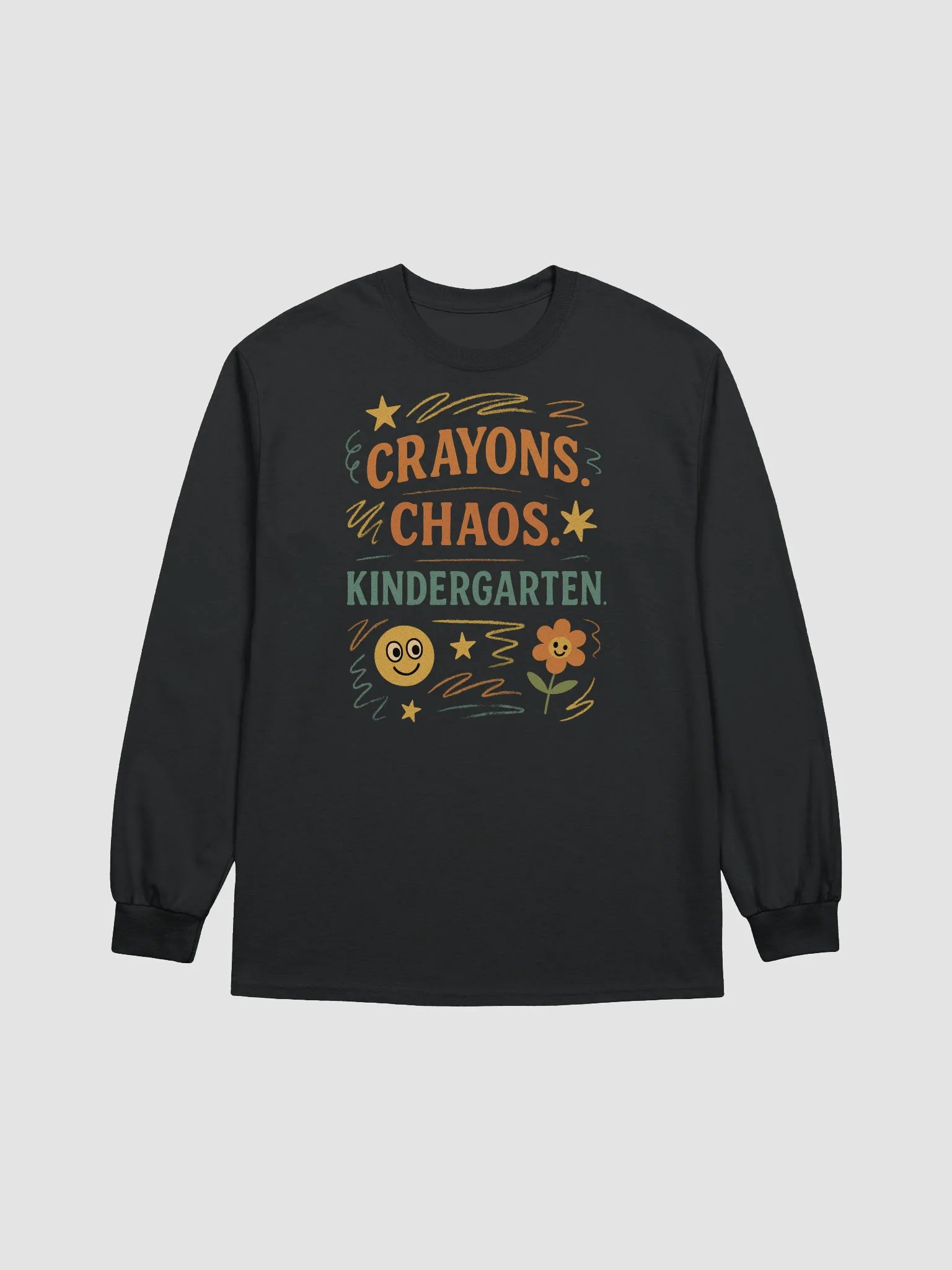 Crayons. Chaos. Kindergarten. Long Sleeve Shirt – Bold Retro Teacher Design product image (8)