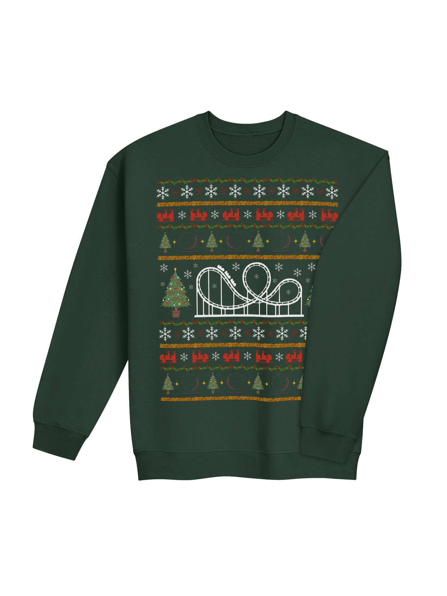 Roller Coaster Ugly Christmas Sweater – Festive Coaster Design in Forest Green product image (4)