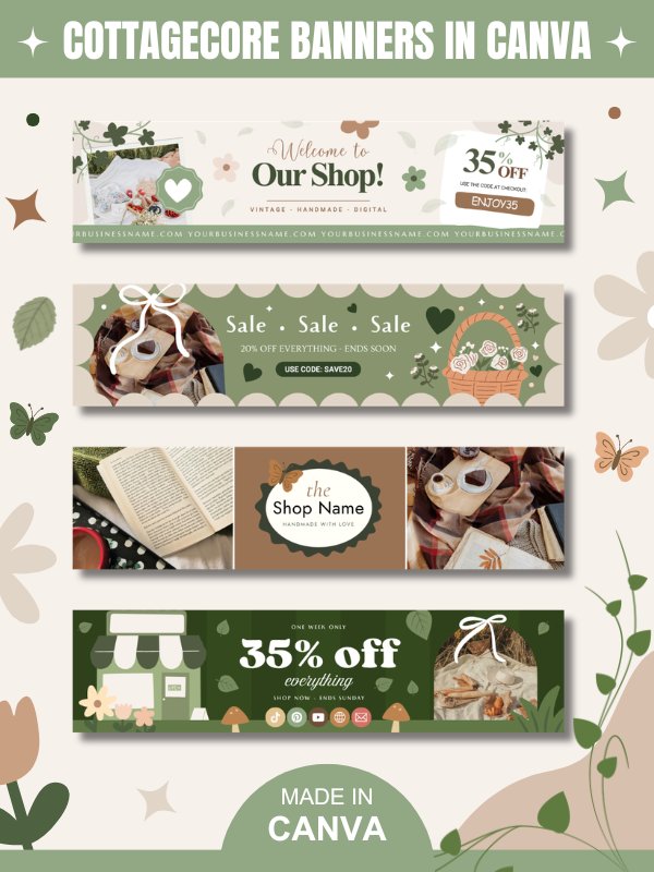 Cottagecore Banner Templates Canva (MRR/PLR) product image (1)
