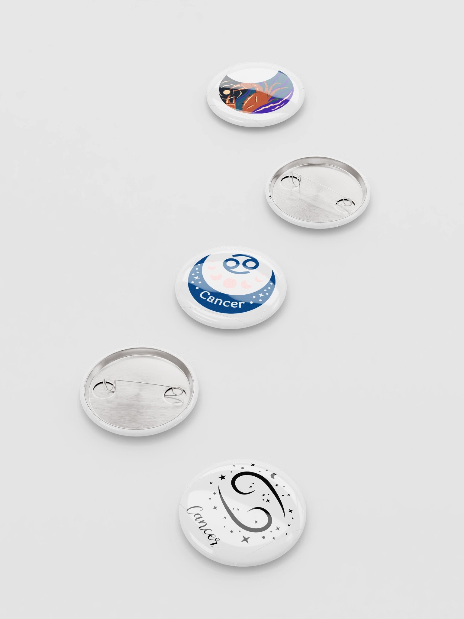 Cancer Zodiac Enamel Pin Set of 5 — Black & White Crab Astrology Pins for Jackets, Bags & Witchy Accessories product image (4)