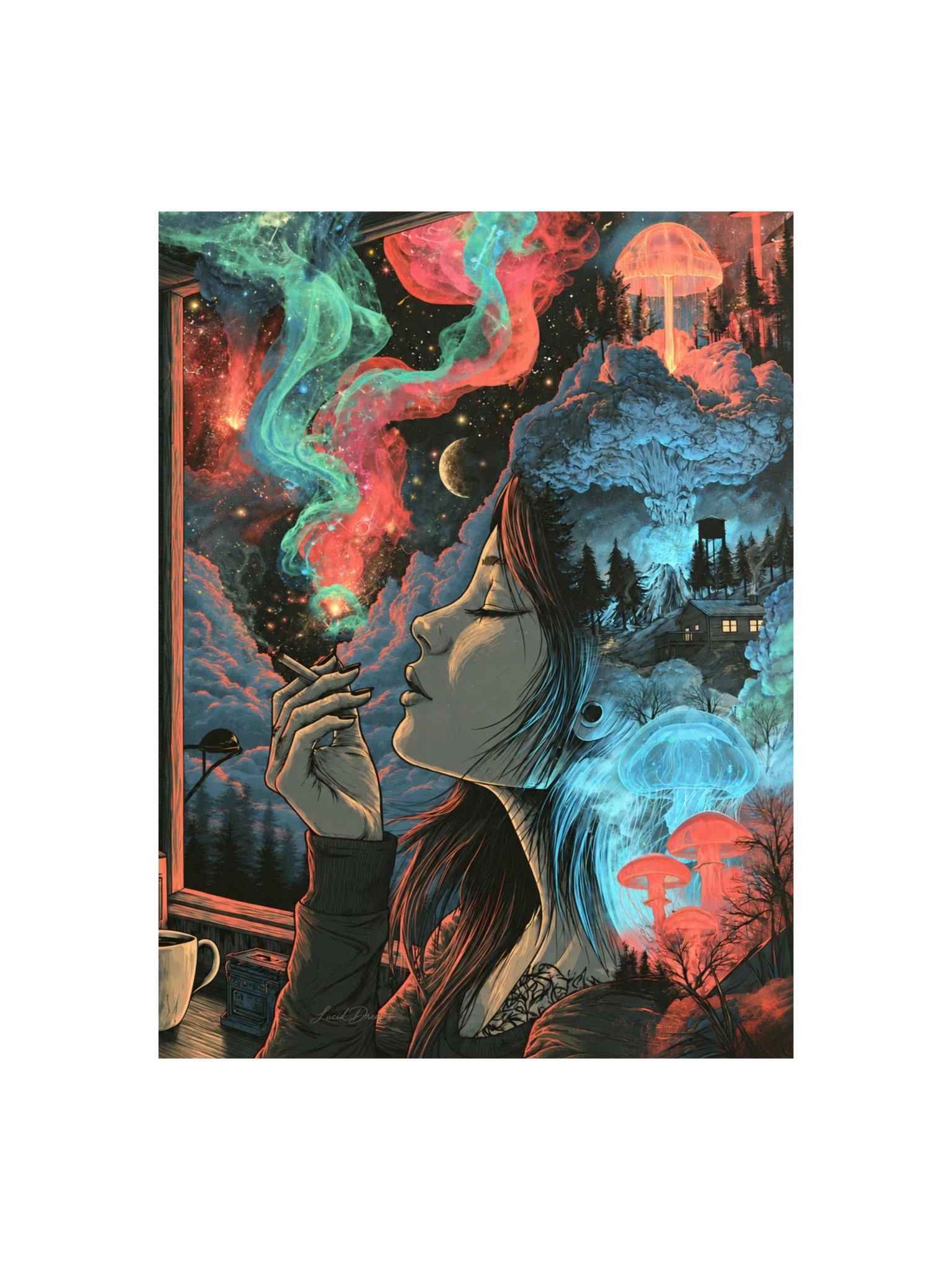Surreal Smoking Woman Art Print — Surreal Smoking Portrait product image (1)