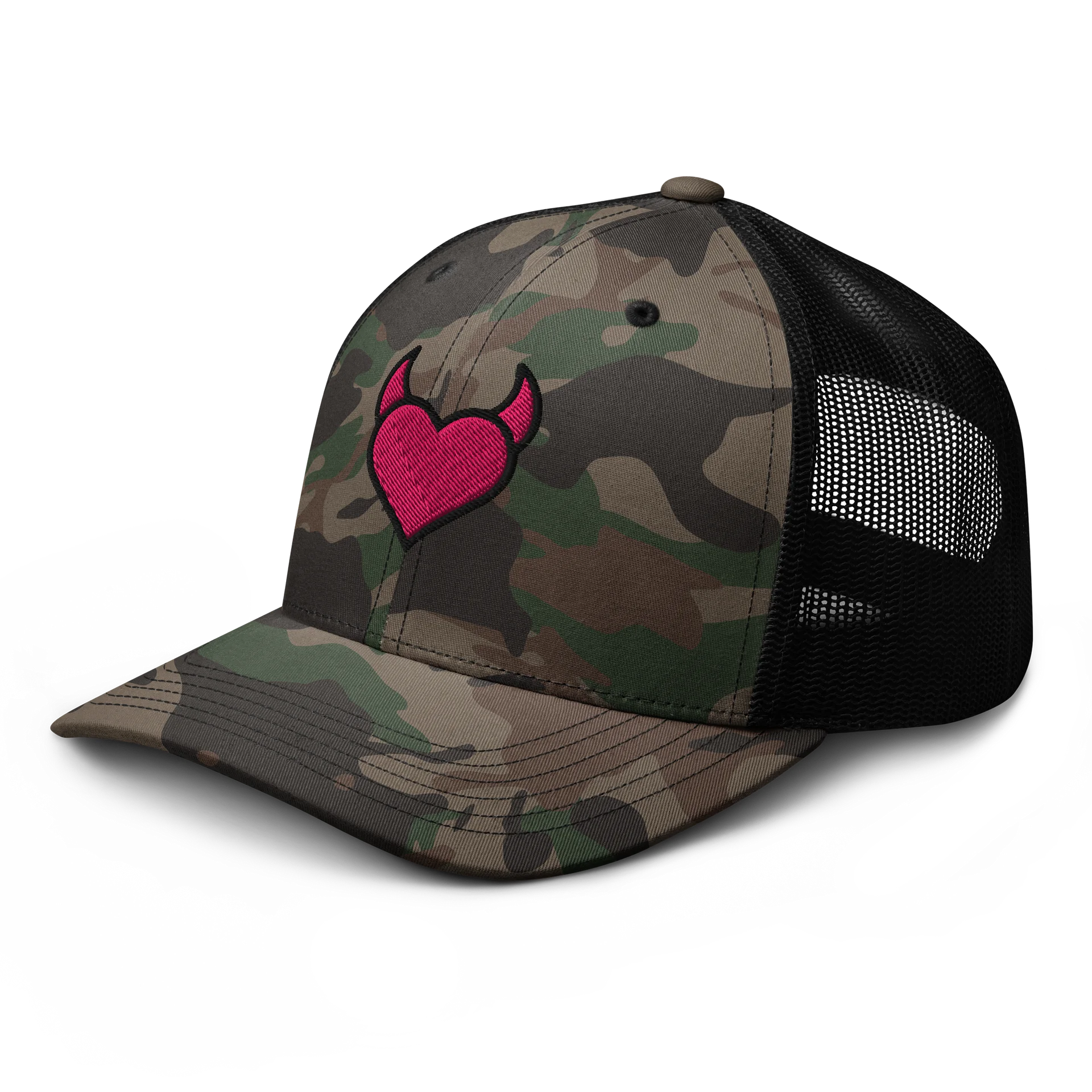 Booty Demon Heart Horns Women's Camo Embroidered Trucker Hat product image (6)