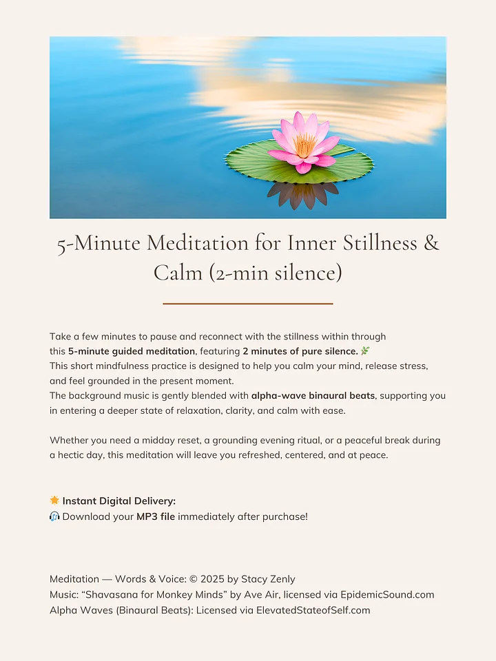 5-Minute Meditation for Inner Stillness & Calm (2-min silence) | MP3 Audio Download product image (2)
