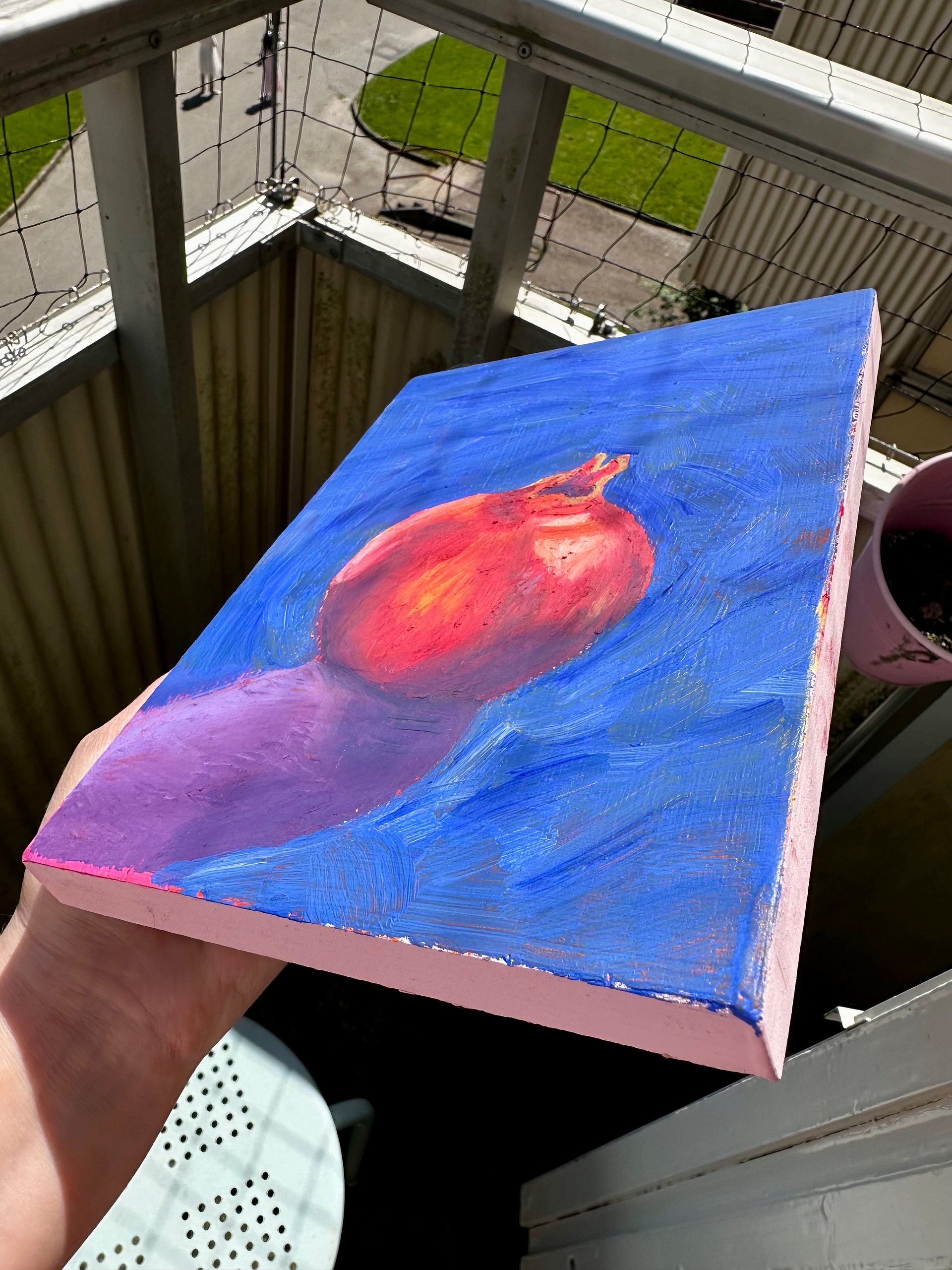 'worth the effort' pomegranate diptych acrylic + oil pastel on wood panel product image (3)