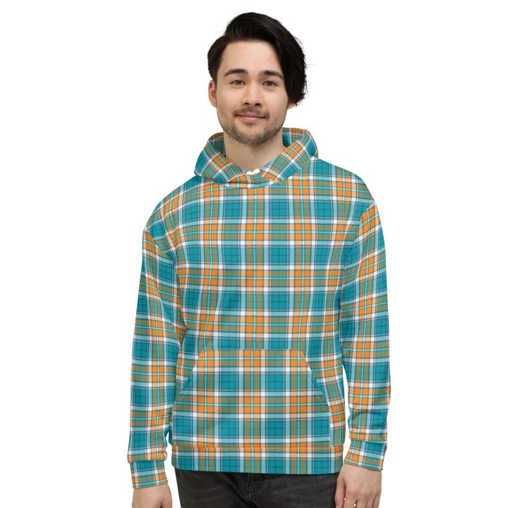 Turquoise and Orange Sporty Plaid Hoodie product image (2)