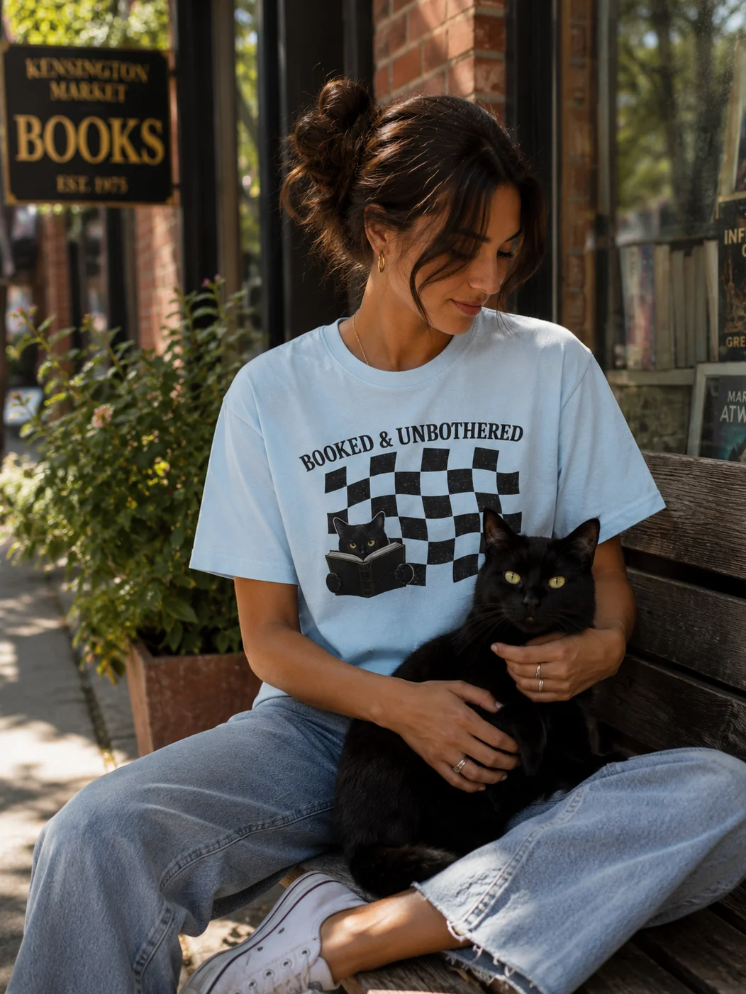 Booked & Unbothered | Book Lover Cat Graphic Comfort Colors Tee product image (2)