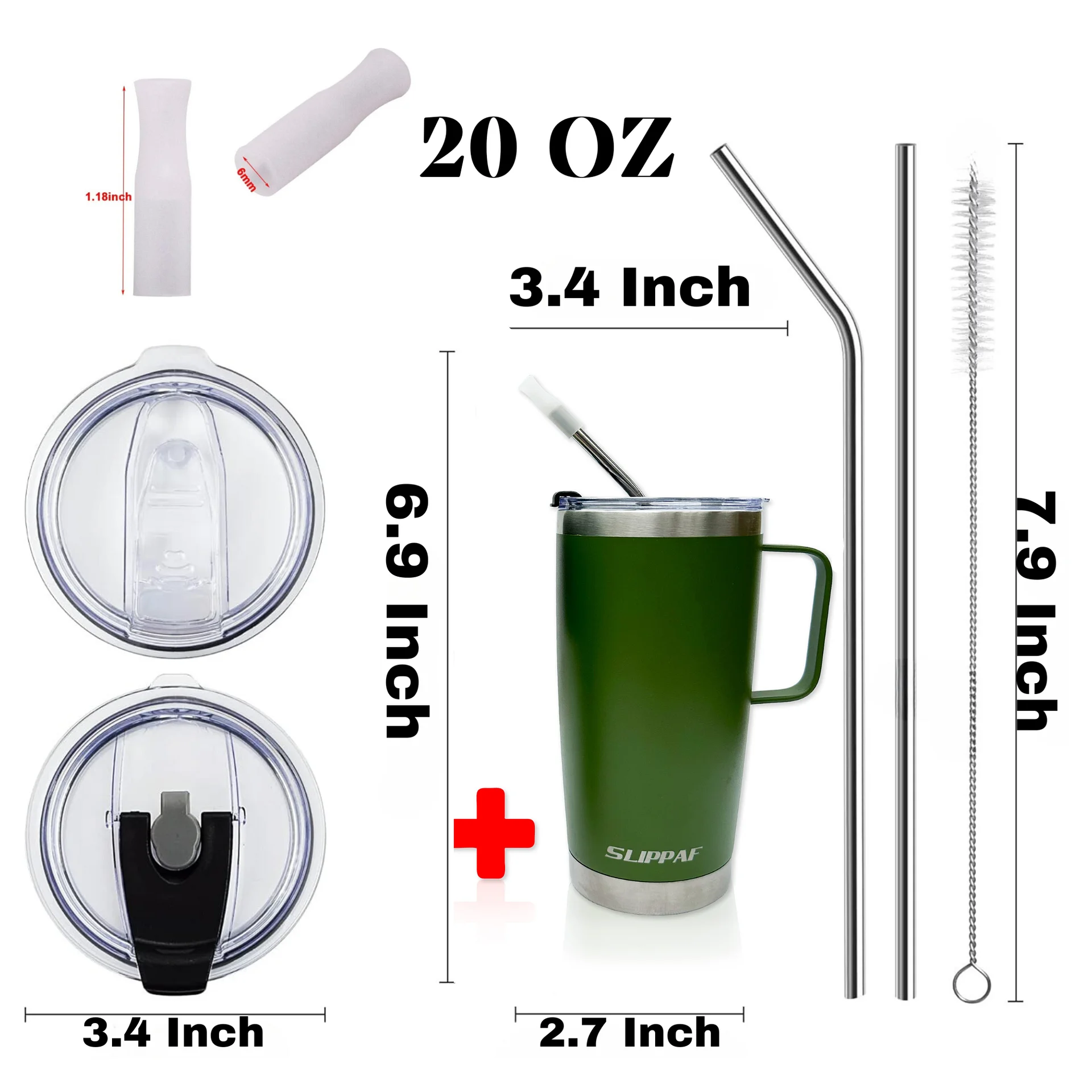 2 pack Tumbler 20 + 30 Oz With Handle, Lid and Straw (Green) product image (4)