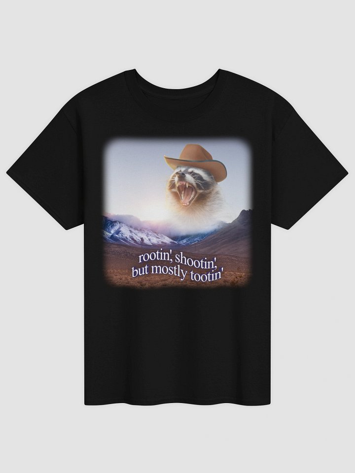 Rootin' Shootin' but mostly Tootin' raccoon cowboy T-shirt product image (1)