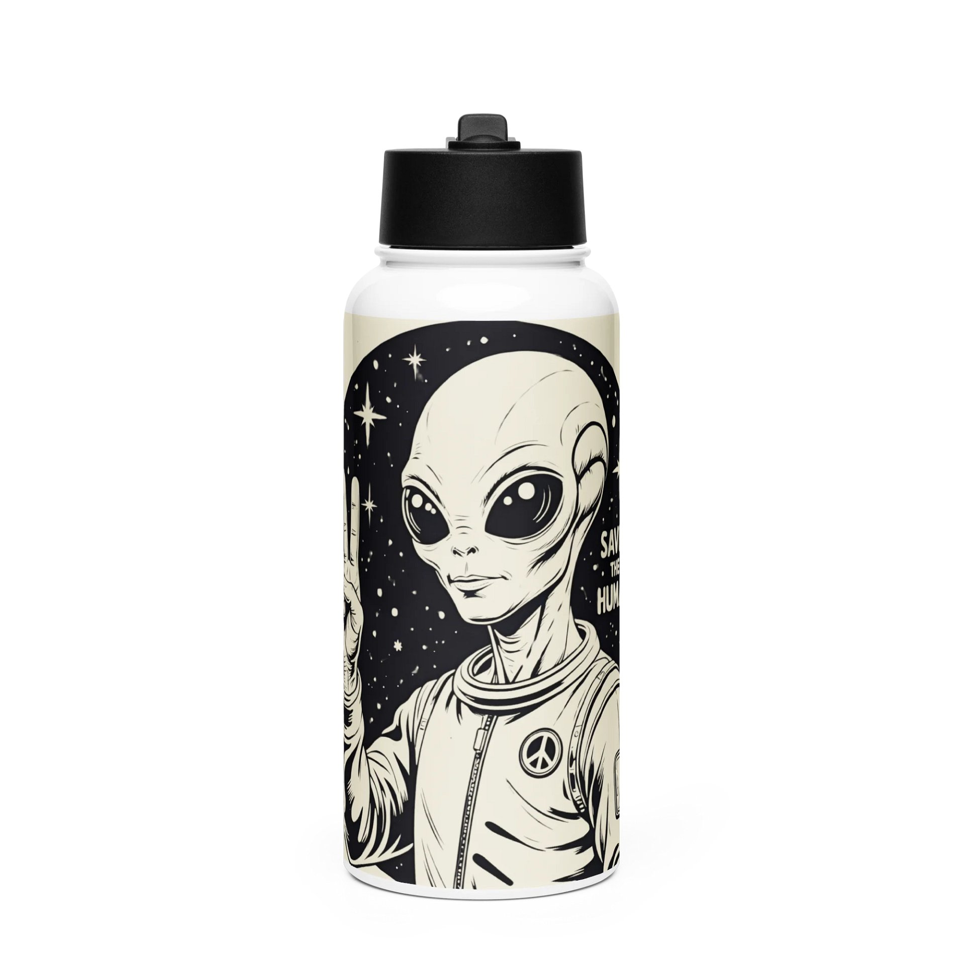 Peaceful Alien Stainless Steel Water Bottle product image (1)
