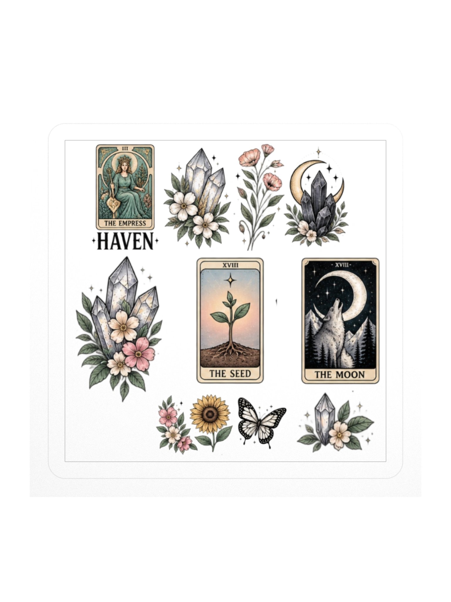 Haven Mystic Garden Sticker Sheet | Tarot, Crystals & Botanicals product image (1)