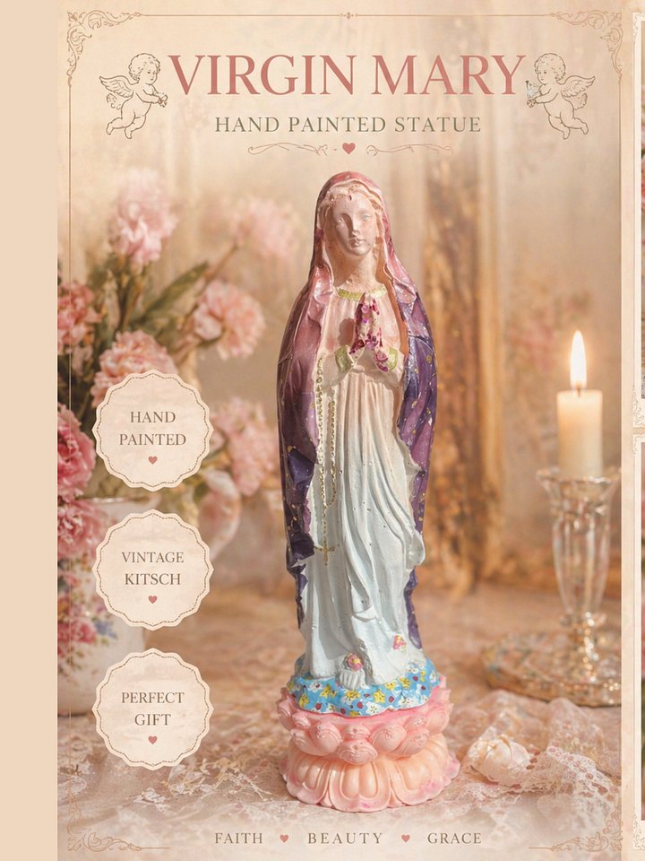 Hand-Painted Virgin Mary Statue 27cm | Pastel Ombre Religious Figurine product image (1)