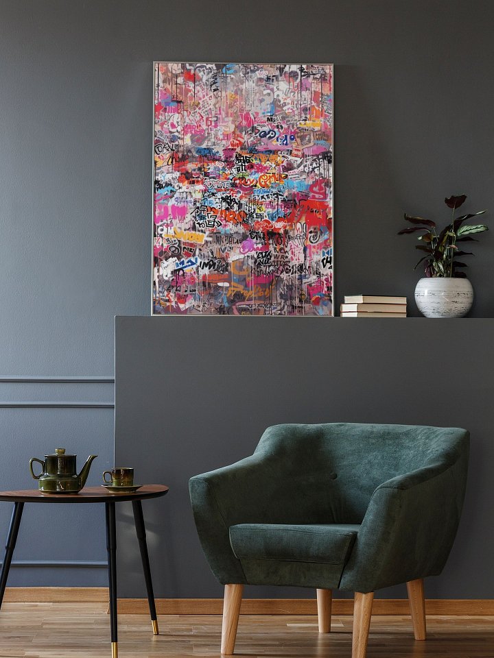 Urban Chaos Graffiti Art Print, Abstract Street Art Wall Canvas, Bold Colorful Tagged Wall Artwork, Edgy Contemporary Home Decor Statement product image (2)