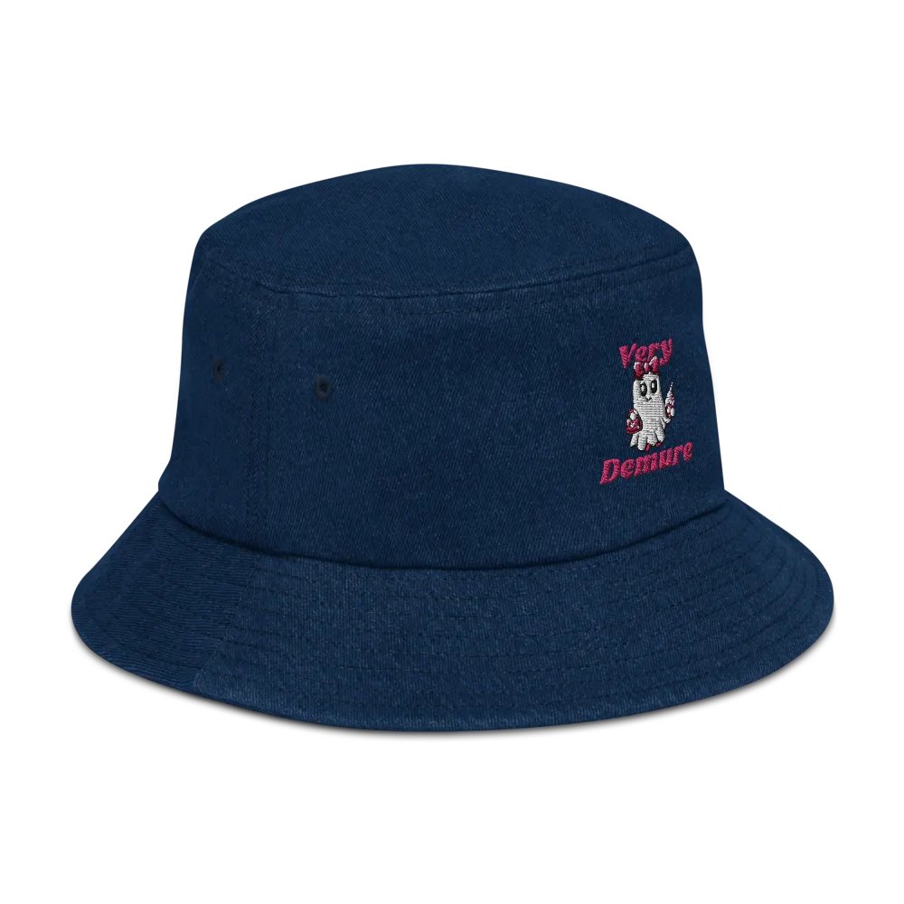 Very Demure Cute Ghost Embroidered Denim Bucket Hat product image (3)