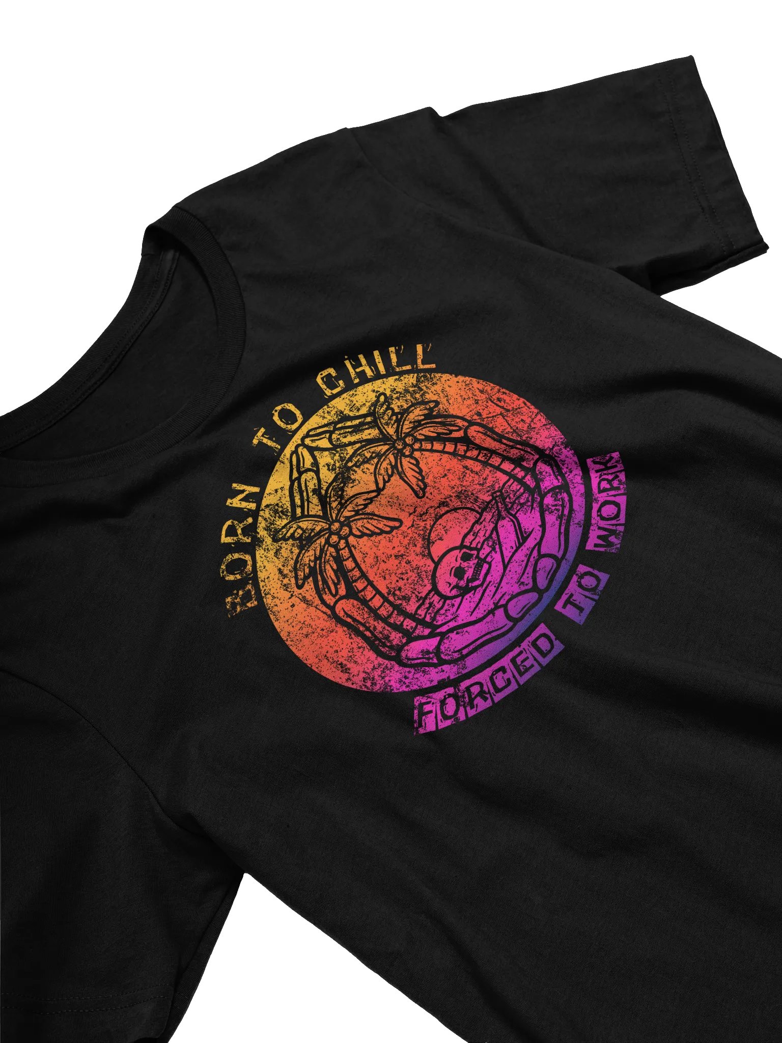 Born To Chill Forced To Work T-Shirt | Funny Work-Life Balance Tee | Retro Sunset Skull Graphic product image (3)
