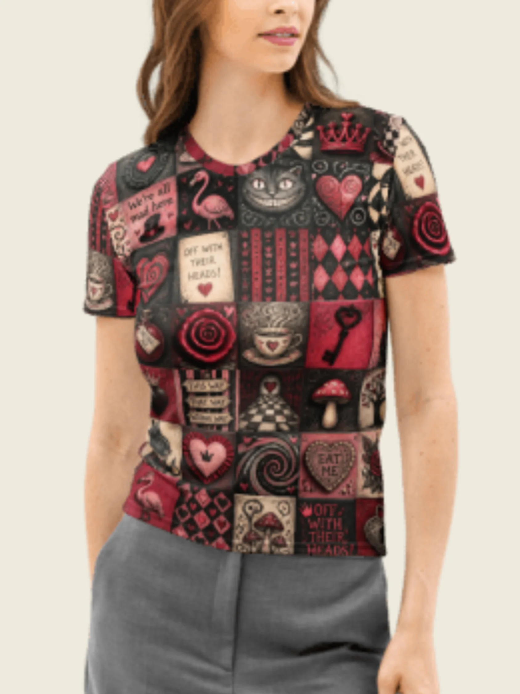 Wonderland Queen of Hearts Tee, Dark Alice Pattern Shirt product image (5)