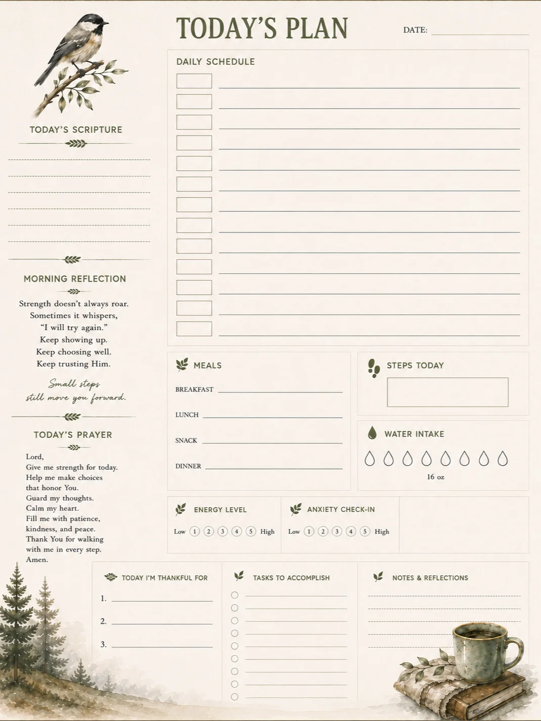 Todays Plan Daily Planner Page Digital Download Faith based product image (2)