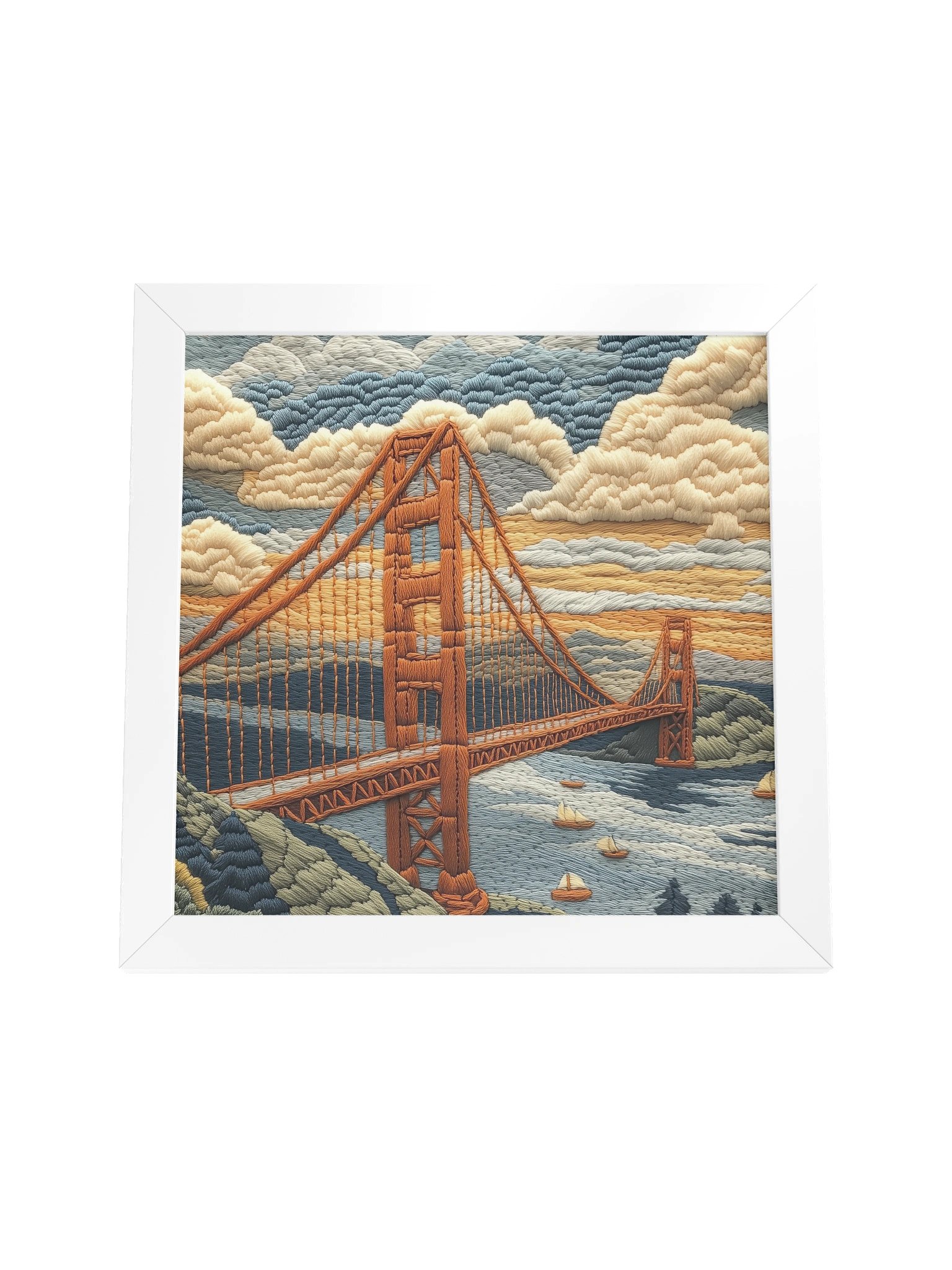 Meet Me by the Golden Gate | Embroidery-Style Wall Art — Framed Print product image (24)
