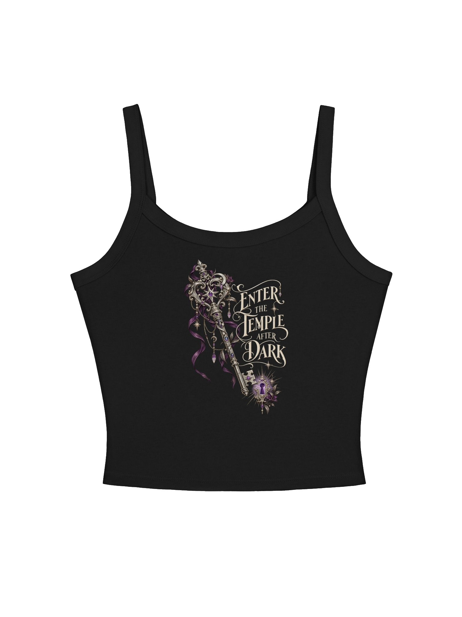 “Enter the Temple After Dark” Dark Feminine Lunar Graphic Cropped Baby Tee | Fethria product image (3)