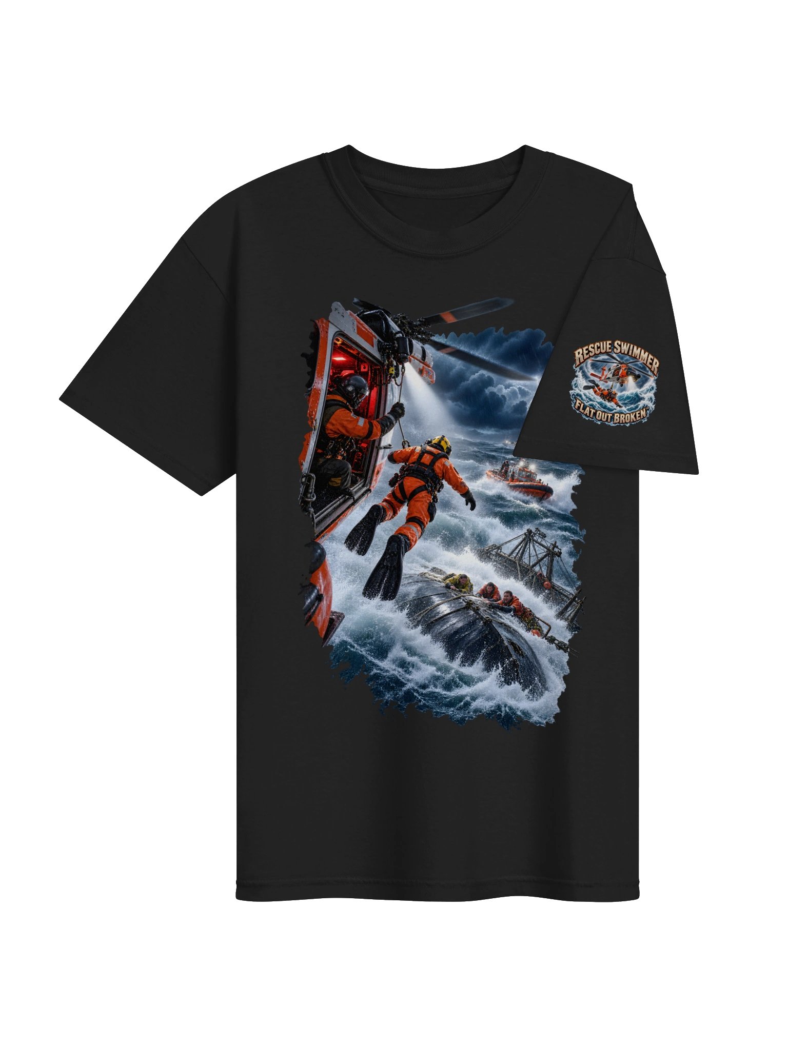 Into the Storm. Bring Them Home. Coast Guard Rescue Swimmer T-Shirt | FLAT OUT BROKEN™ product image (6)
