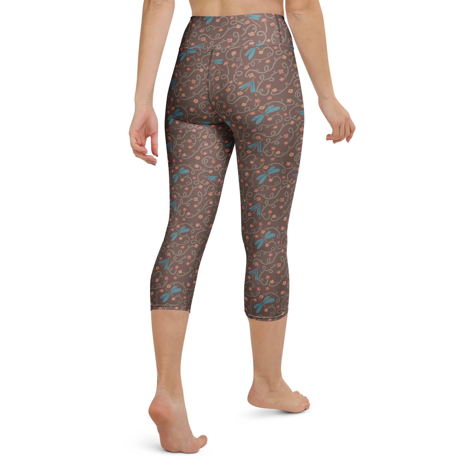 All-Over yoga capri leggings. Dragonfly and floral artistic activewear product image (3)