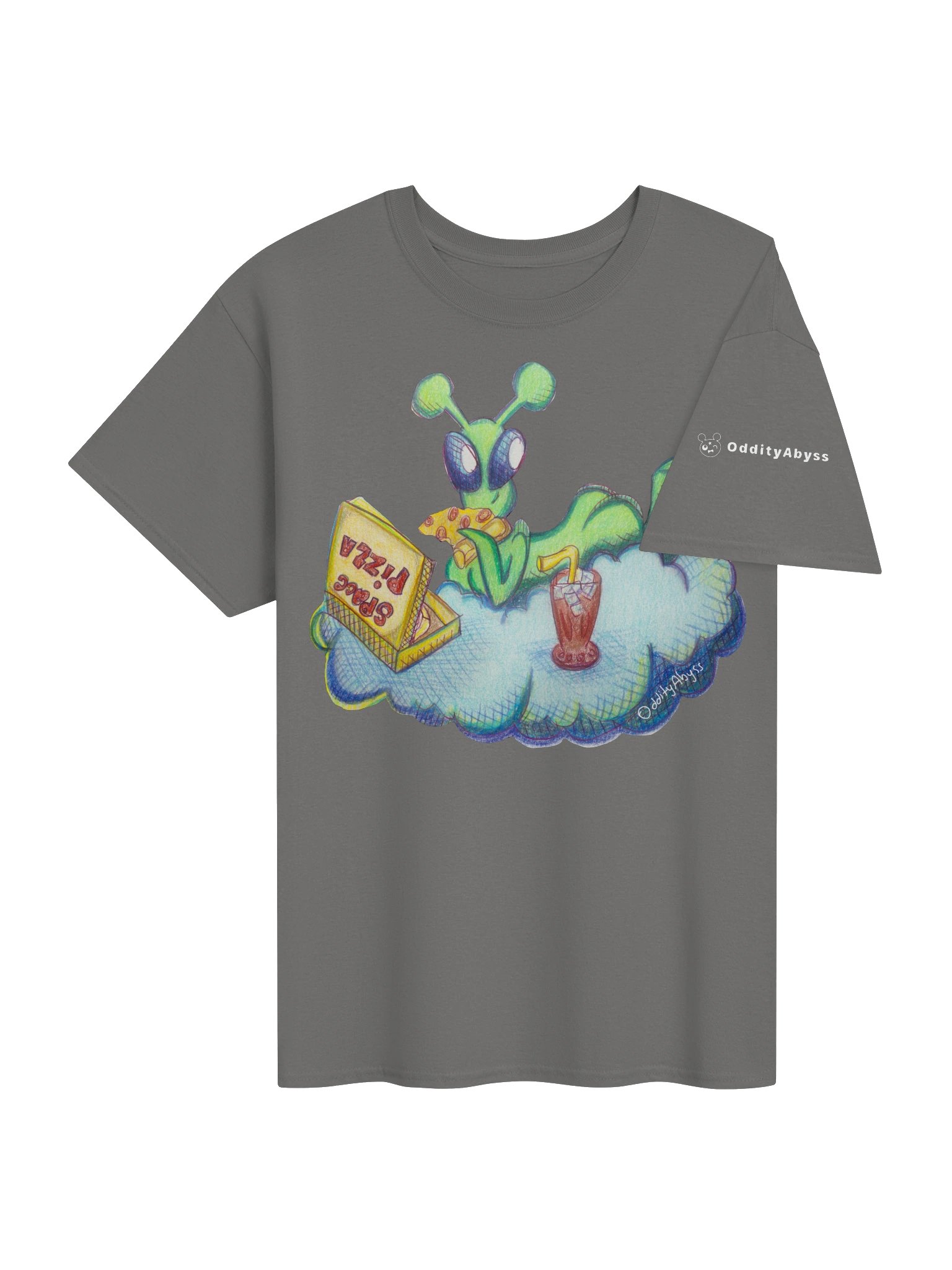 Space Babe Alien Pizza Charcoal Tee 👽🍕💚 product image (4)