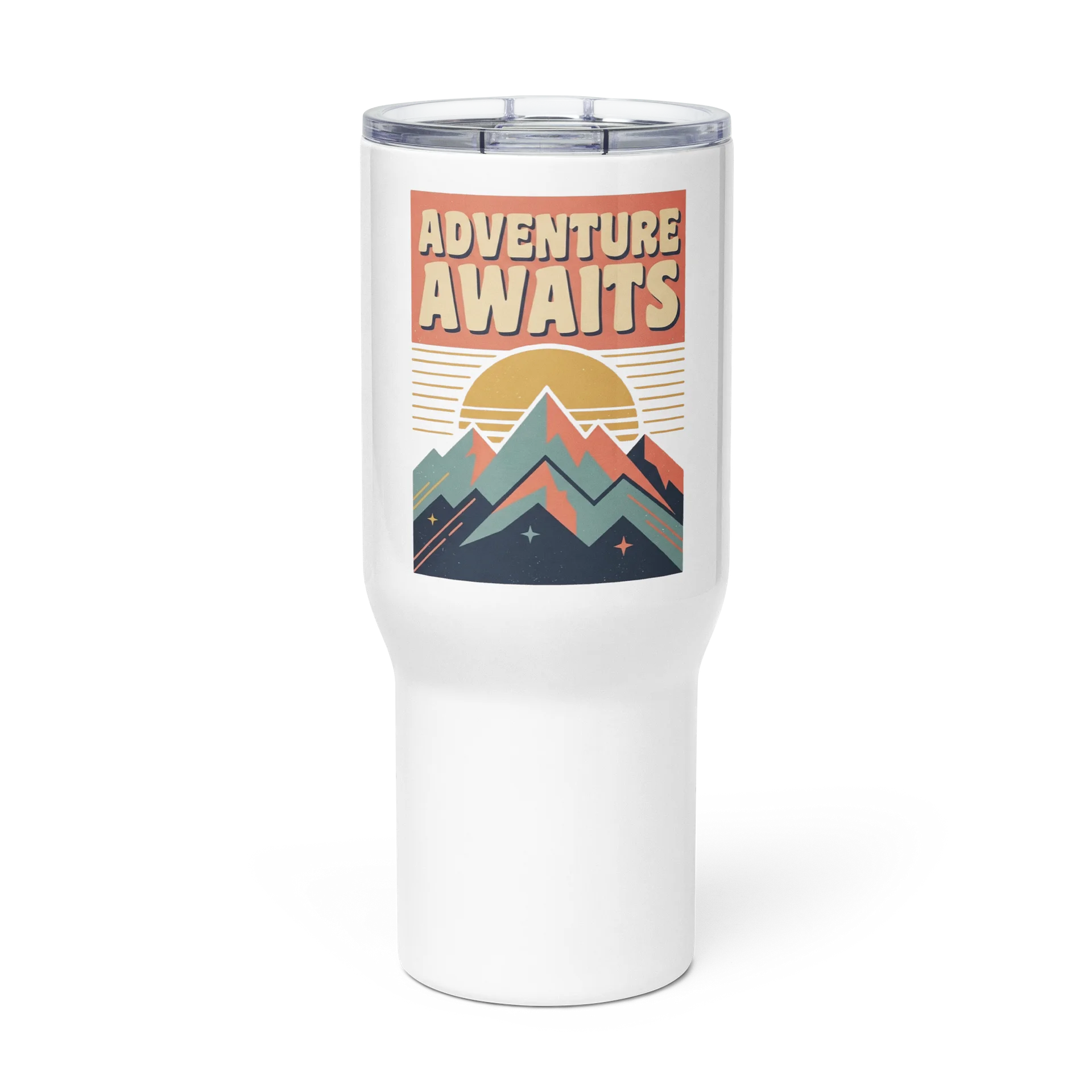 Adventure Awaits Travel Mug with Handle – Vintage 80s Mountain Travel Mug product image (3)