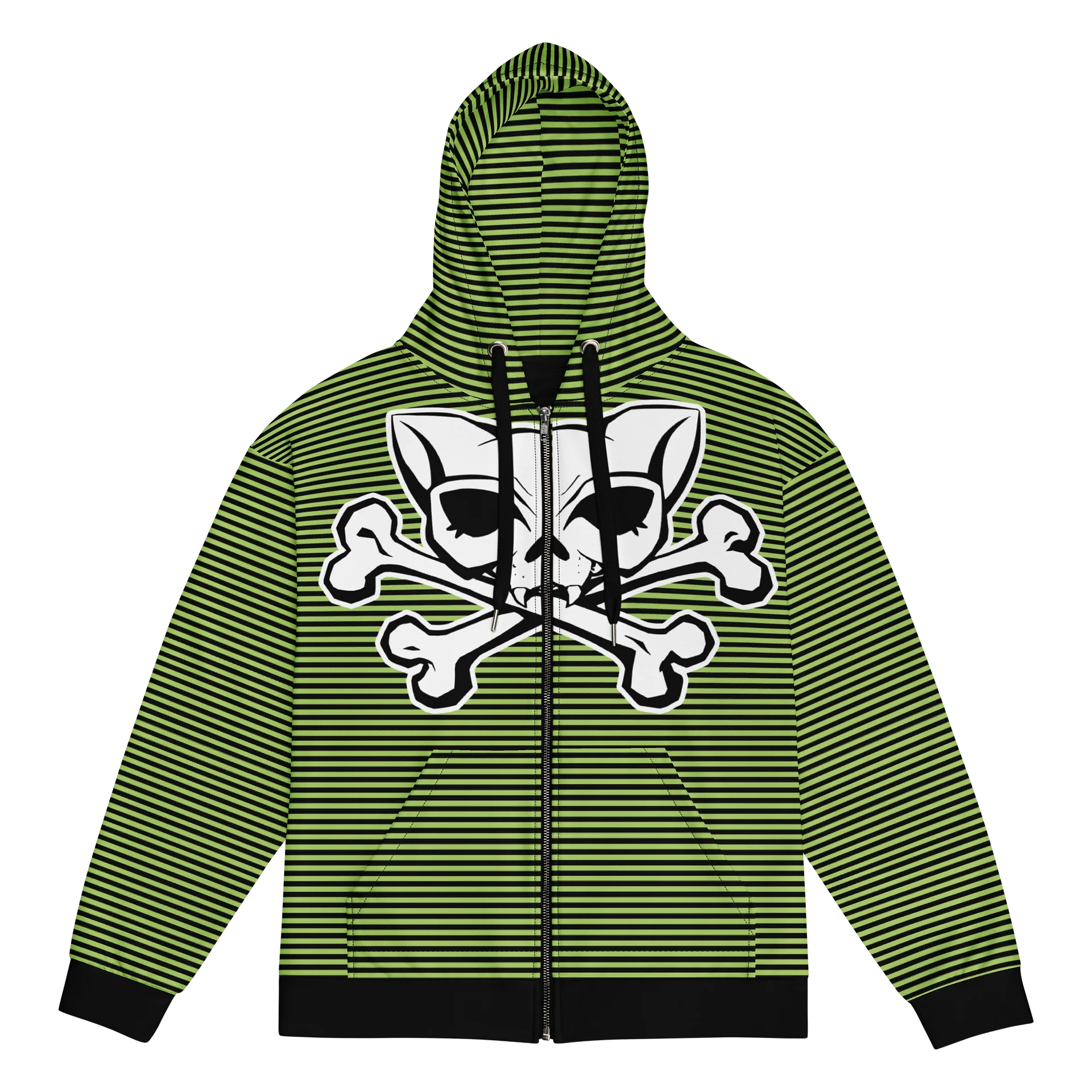 Blaque and Green Kat Skull Stripped Hoodie product image (1)