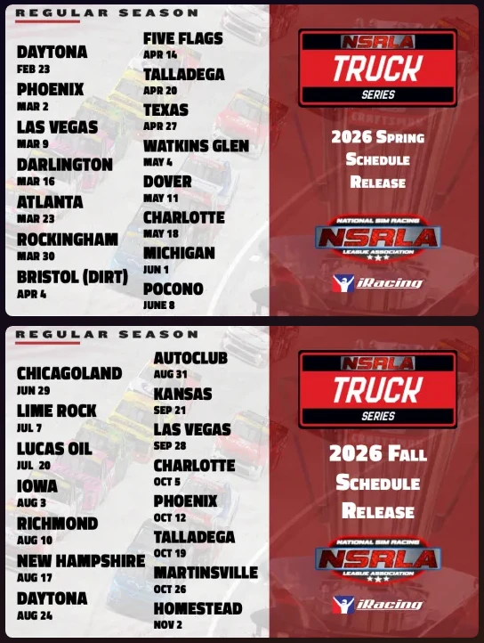 2026 NSRLA Truck Series Schedule