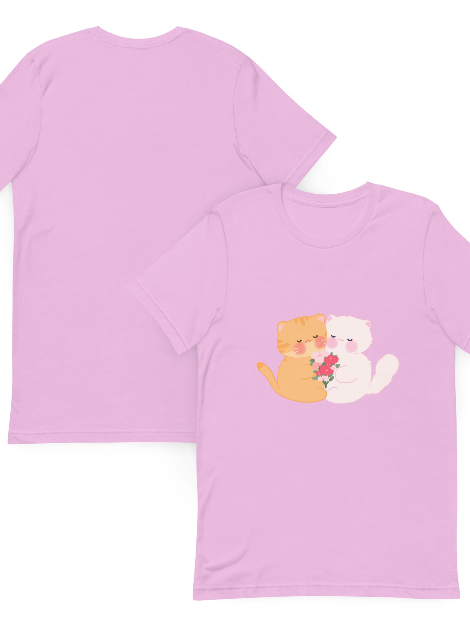 Cat Duo with Flower Bouquet Soft Cotton Unisex T-shirt product image (3)