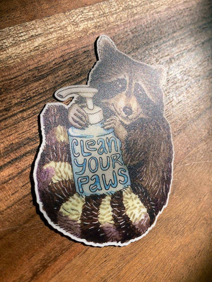 'Clean Your Paws' Raccoon - art decal product image (2)