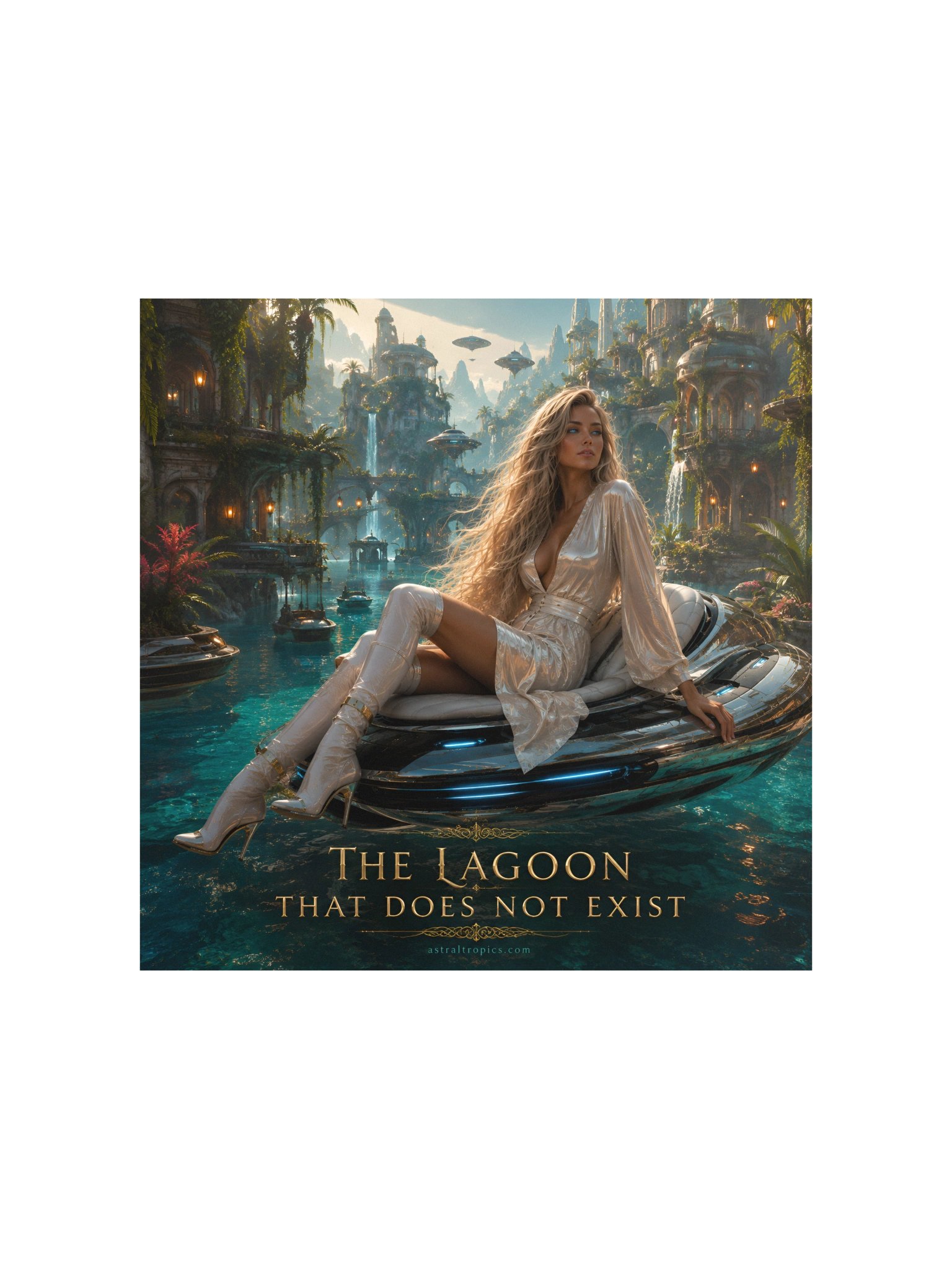 The Lagoon That Does Not Exist 10x10 Fantasy Sci-Fi Poster, Futuristic Tropical Wall Art Gift product image (3)