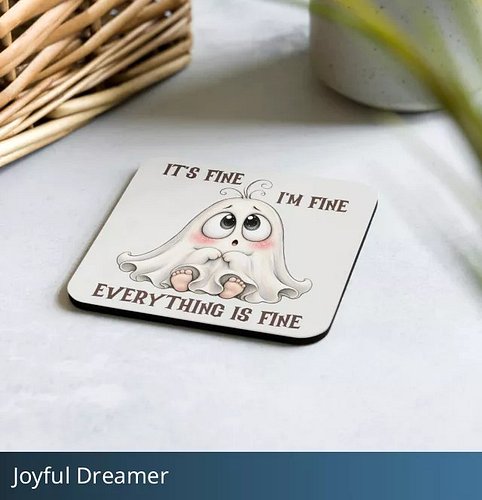 Cork-back coaster | Everything is Fine Halloween Ghost👇

This cork-back coaster is a perfect match for your favorite mug! Cre...