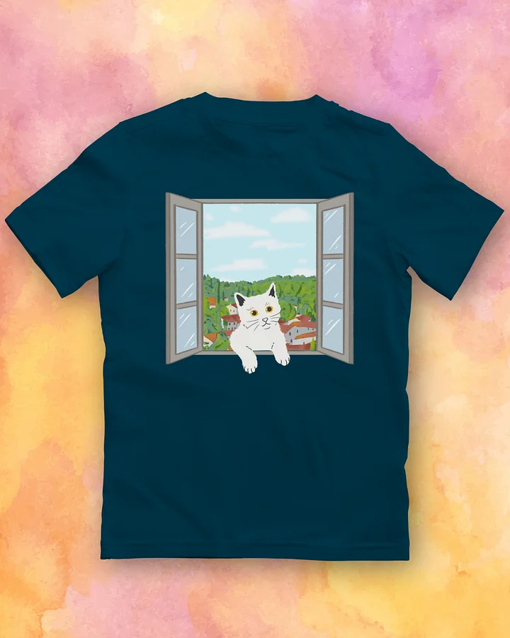 White Cat Peeking Through Window - T-Shirt product image (1)