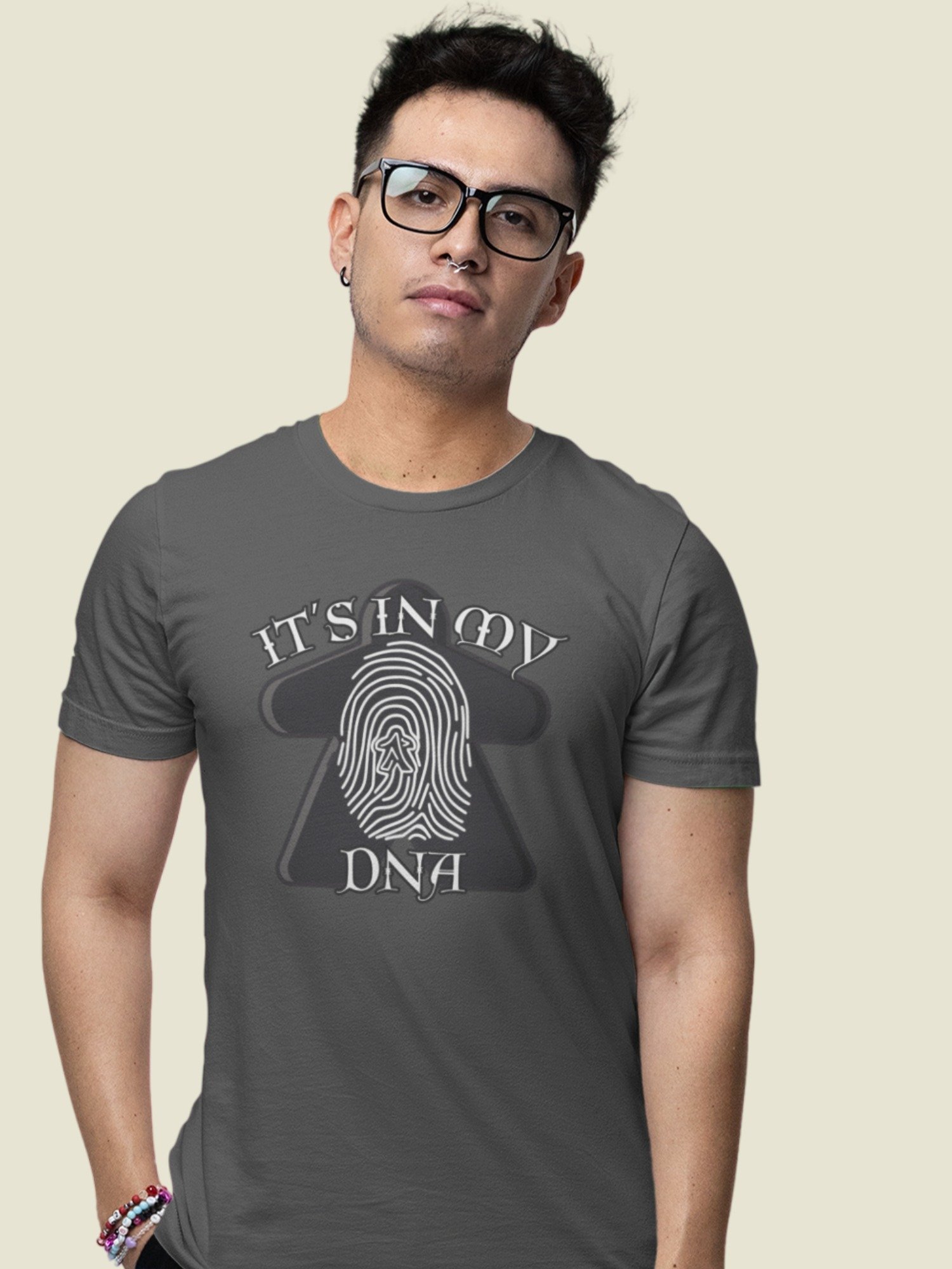 Meeple DNA Shirt for Board Gamers, Fingerprint Meeple Board Game T-shirt, It's in my DNA grey product image (1)