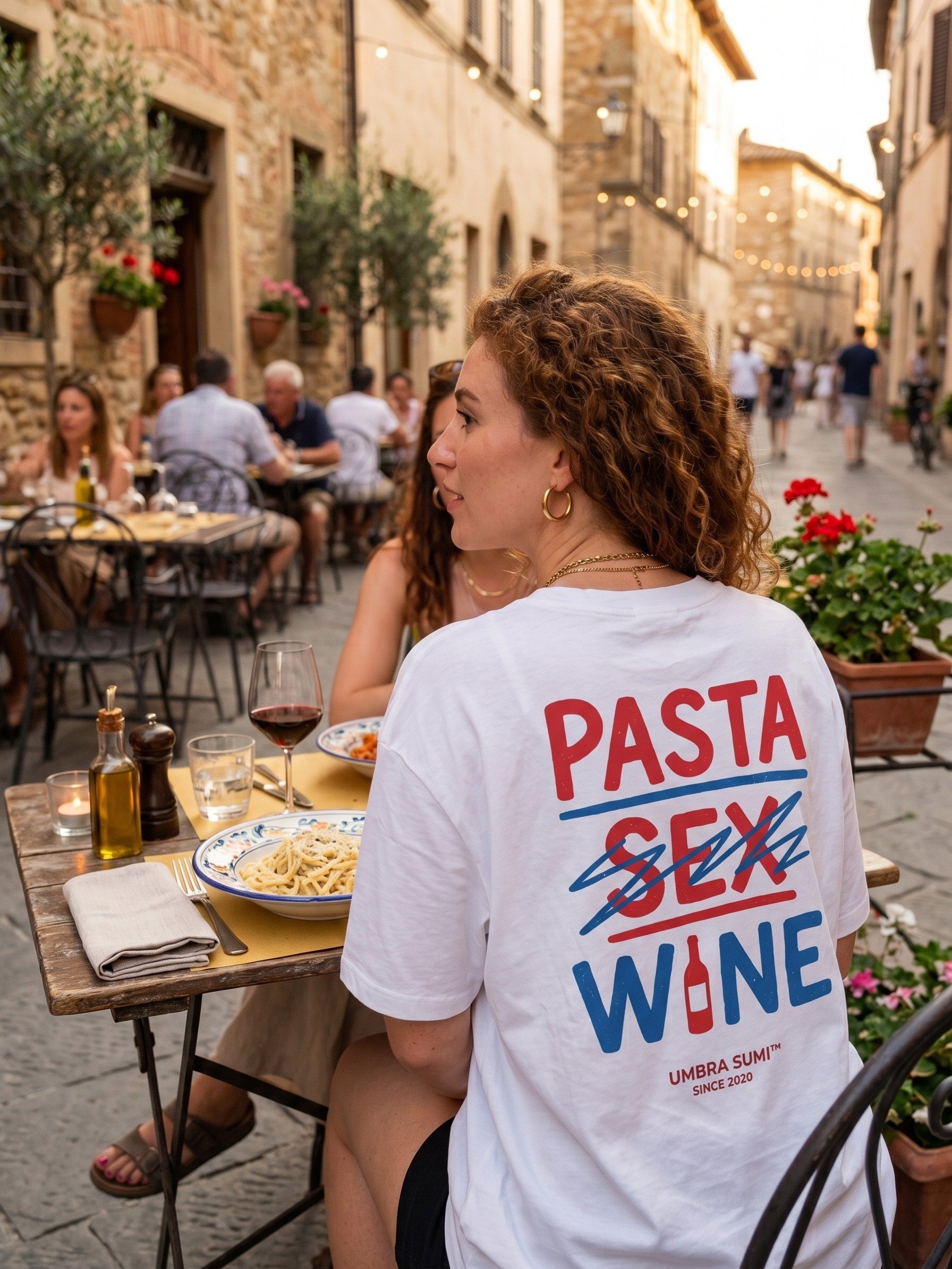 Pasta Sex Wine Funny Unisex White T-Shirt product image (2)
