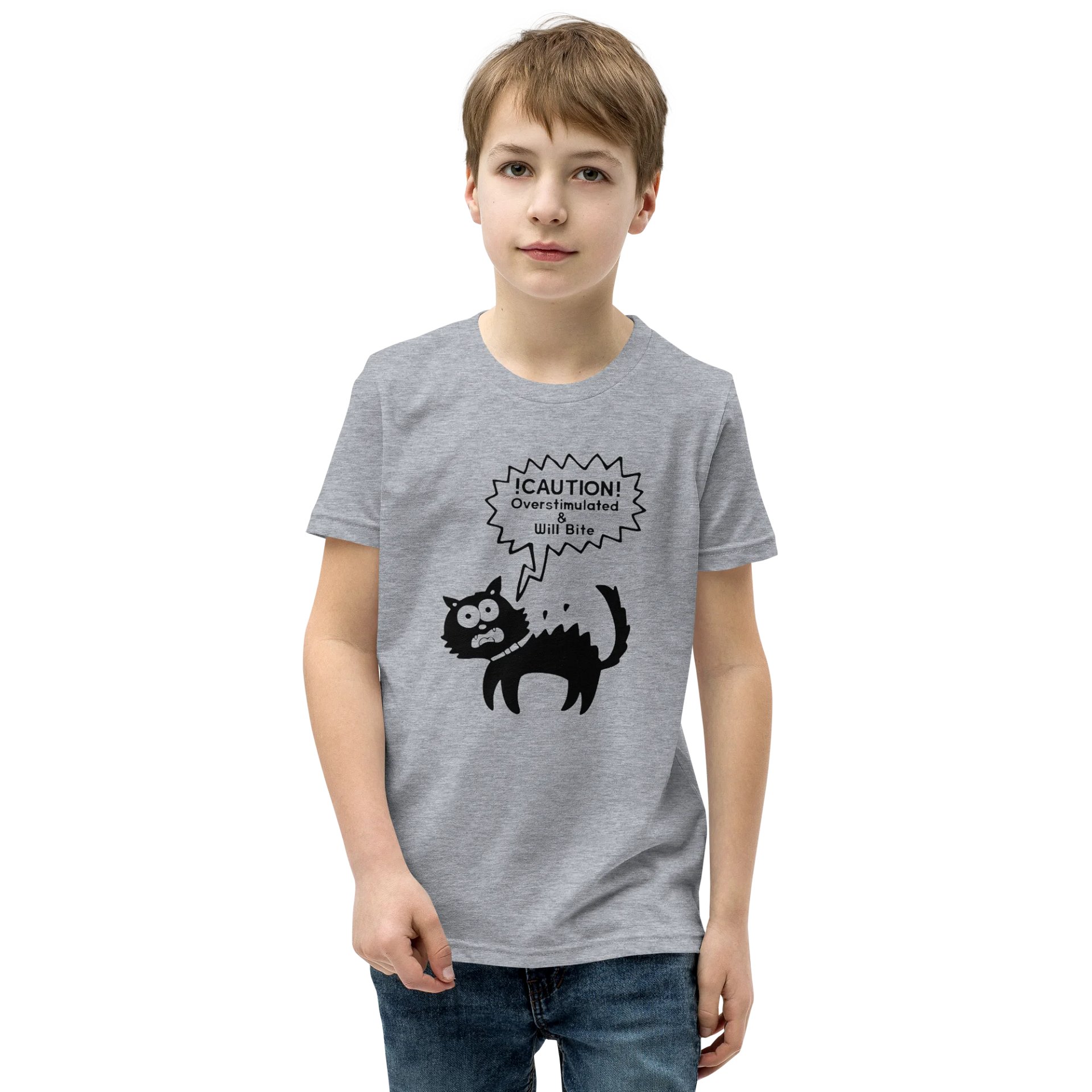 CAUTION OVERSTIMULATED CAT YOUTH TEE product image (6)