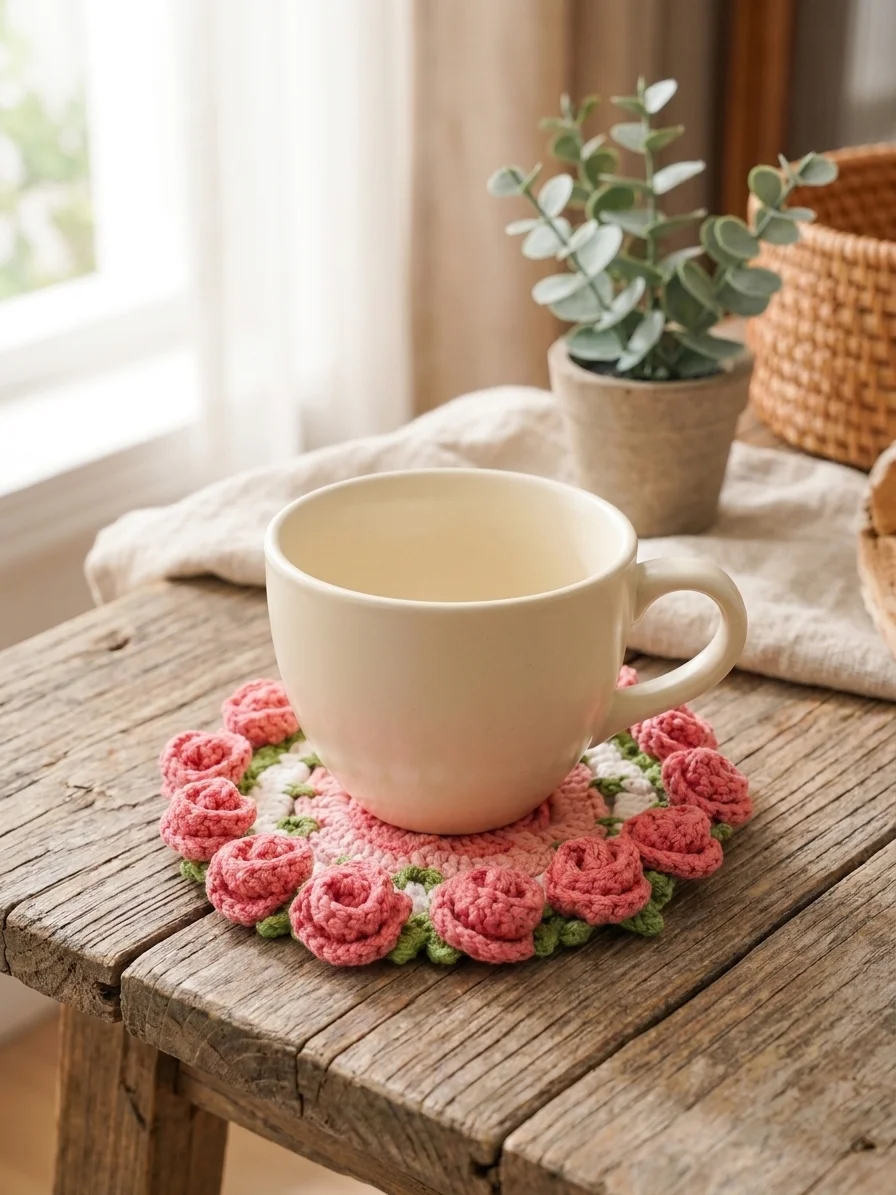 Crochet Rose Flower Pot Coaster Pattern product image (9)
