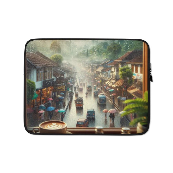 Rainy Day Hustle Laptop Sleeve | AI Design bandung city Indonesia product image (1)