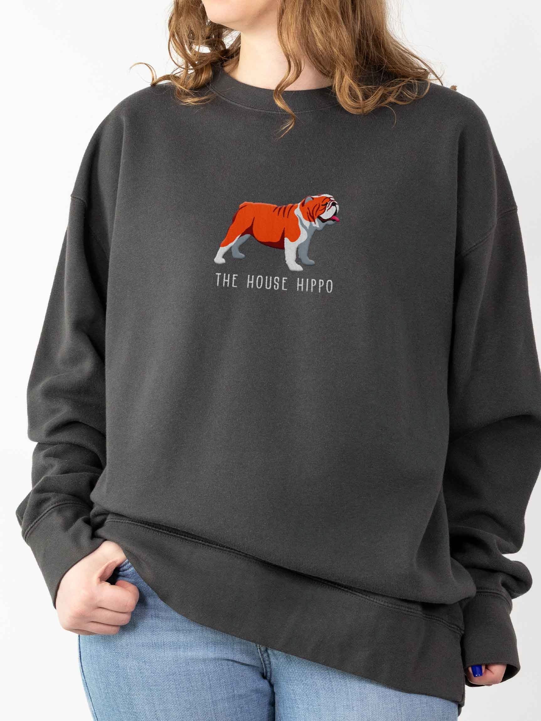The House Hippo Sweatshirt (Embroidered) of an English Bulldog(Red & White) product image (2)