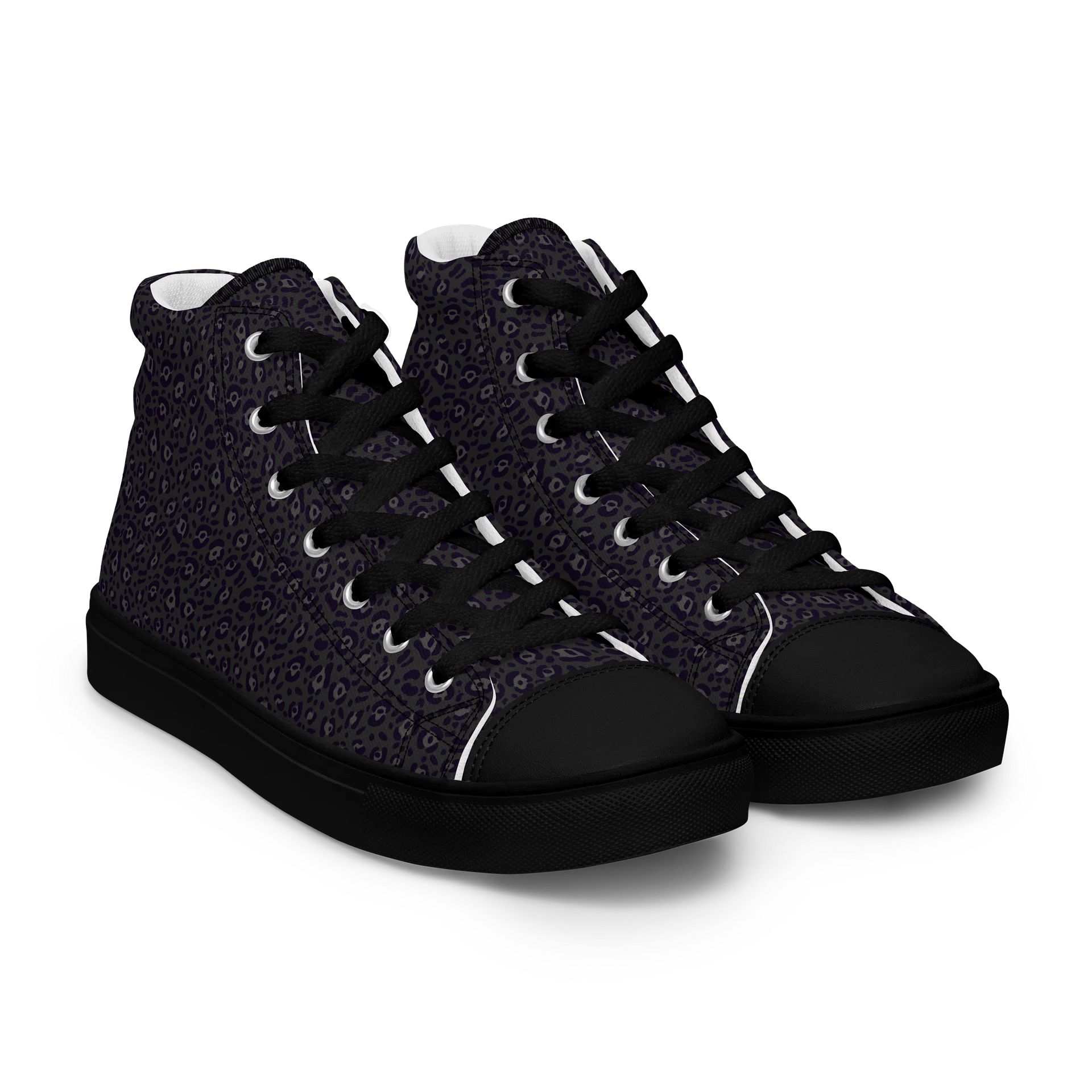 Black Leopard Print Women's High Top Canvas Shoes product image (11)