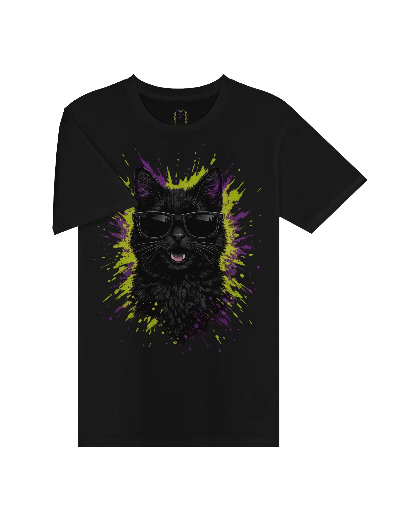 Retro Black Cat Neon Pink Sunglasses T-shirt product image (3)