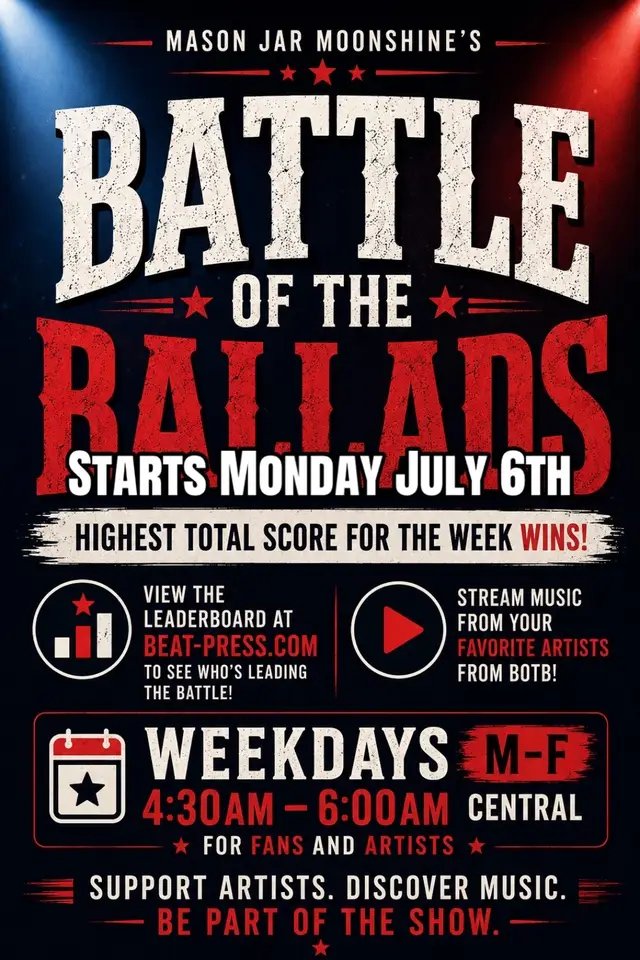 Starts Monday 7/6/26 at 4:30am central!! @UNHINGED_SOUL @ƝƠƝƖ♥️ƲƝӇƖƝƓЄƊ @💜Michelle💜 Gen❌Misfits RDHS @Fiddlesticks Jane @👑Coop @Angel Dillon @𝓟𝓔𝓟𝓐𝓦 𝐗 𝓤𝓝𝓗𝓘𝓝𝓖𝓔𝓓 @🏖️MAMA 2 🌊👙SUPERMOD❌RDHS @🖕MAMA BEAR_SSM_❤️🥦 @Annie❌⭕️⭐️🦄 @TRAILBOSS @꧁ Vivien❌Leigh ꧂ @✨🩷 SprinkleLoveNotHate 🩷✨ @SouthernSavageMusic 🦋🌼 @Tabbykat🎤🎸🤘🏻 @The Blue Collar Redneck 2 ❌️💙 @Ryan Tank Readinger @Baked💨Bean🫘 @Brandy’s a Window licker @Southern outlaw @tuckerx music #gen❌tiktoktakeover #gen❌misfits #gen❌community #newmusic 