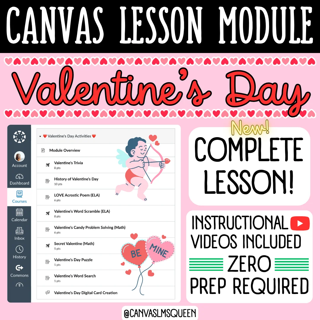 Canvas LMS - LESSON MODULE - Valentine's Day - 100% Customizable ...