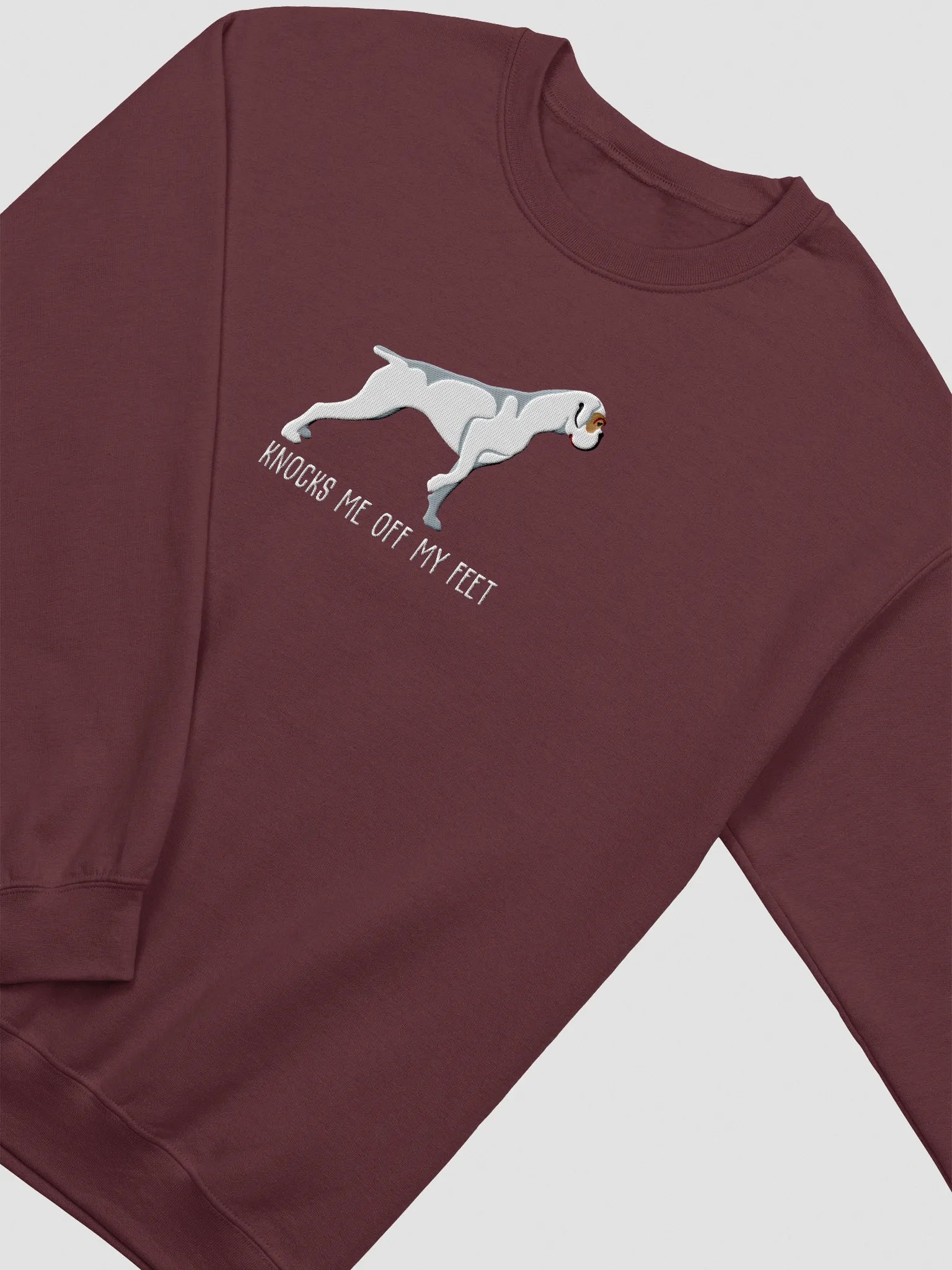 Knocks Me Off My Feet Sweatshirt (Embroidered) of a Boxer(White) product image (6)