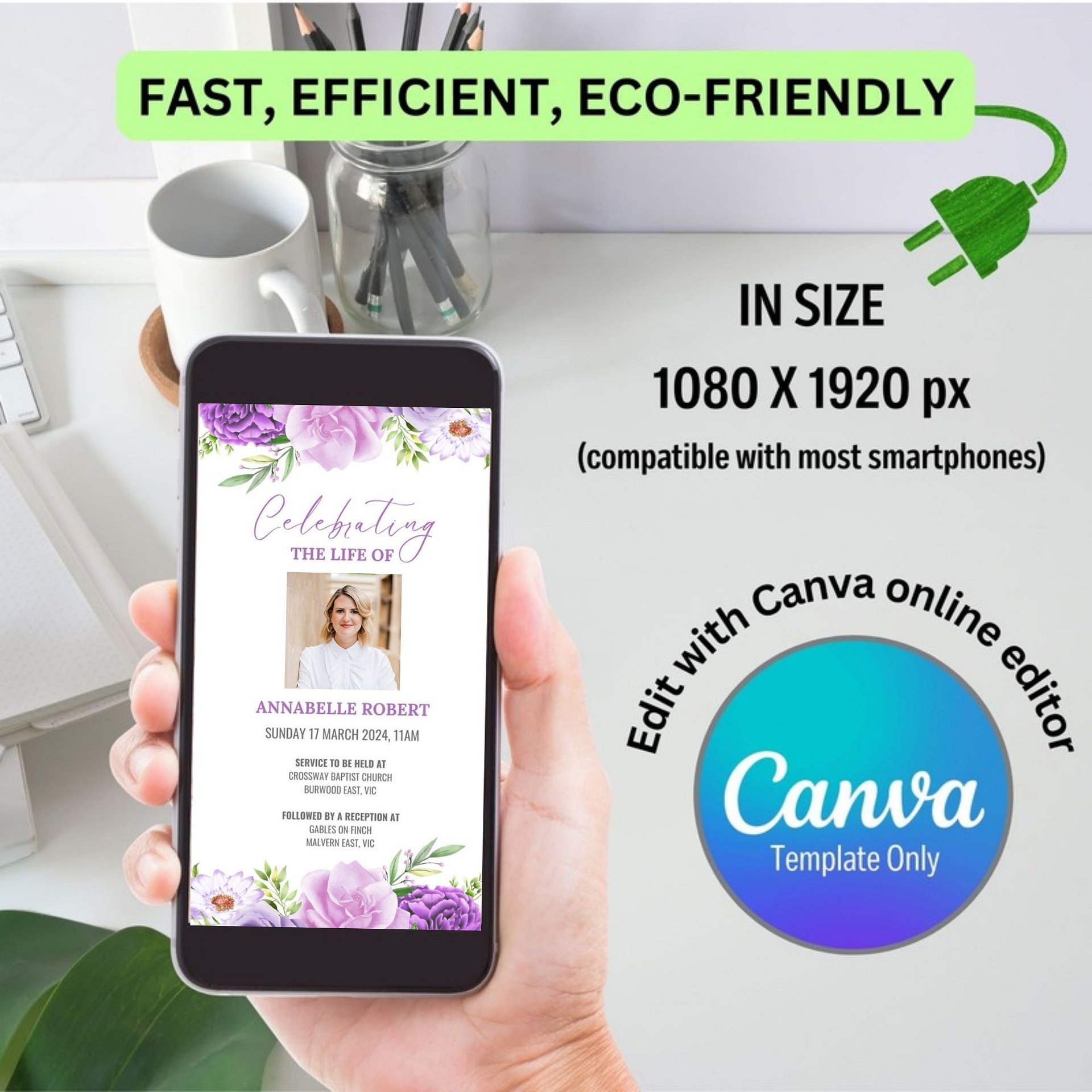 Purple Pink Flowers Evite Canva Template product image (3)