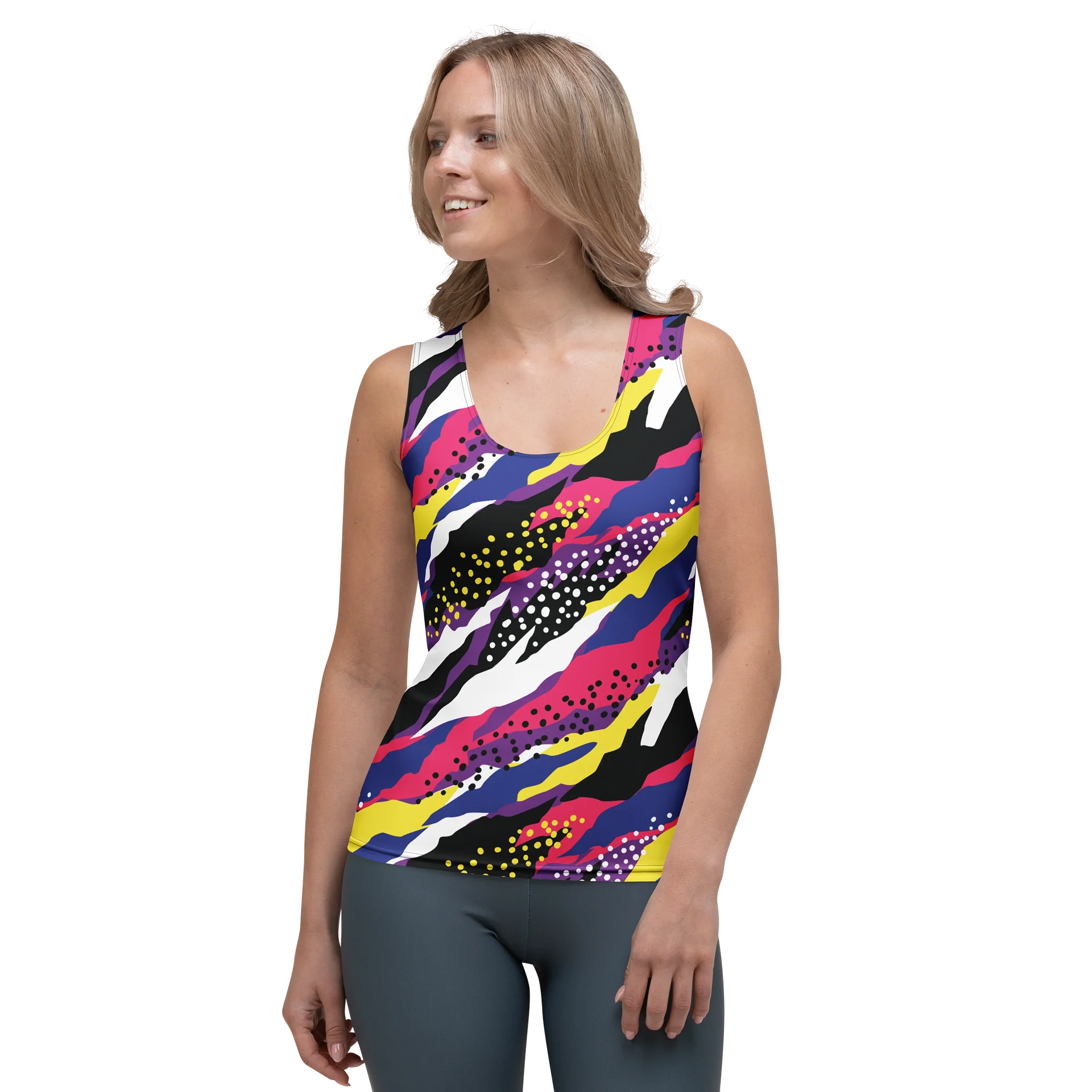 Retro 90s Cyber-Pop Waves | Vibrant All-Over Print Women's Tank Top product image (1)